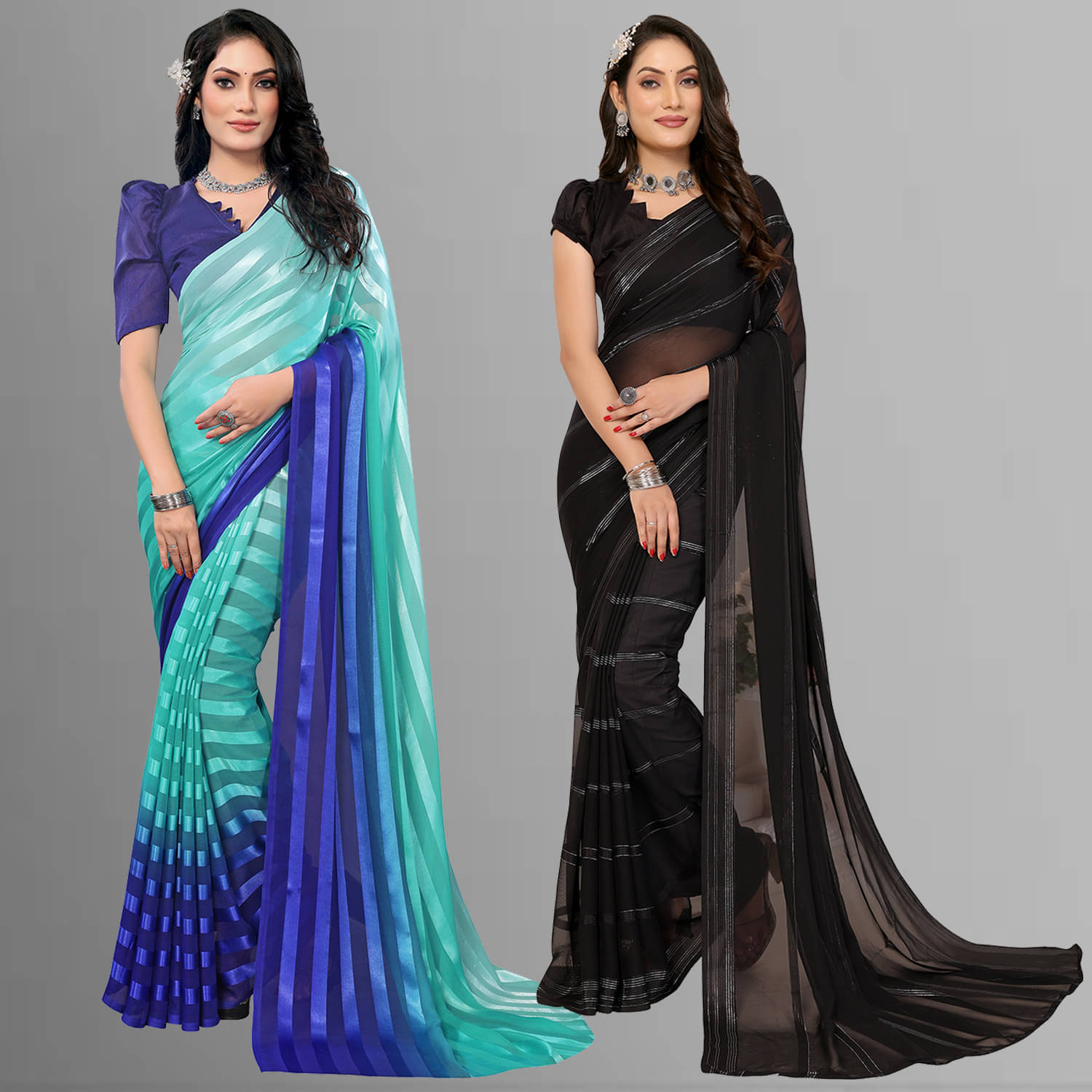     			ANAND SAREES Satin Striped Saree With Unstitched Blouse Piece ( Multicolor )