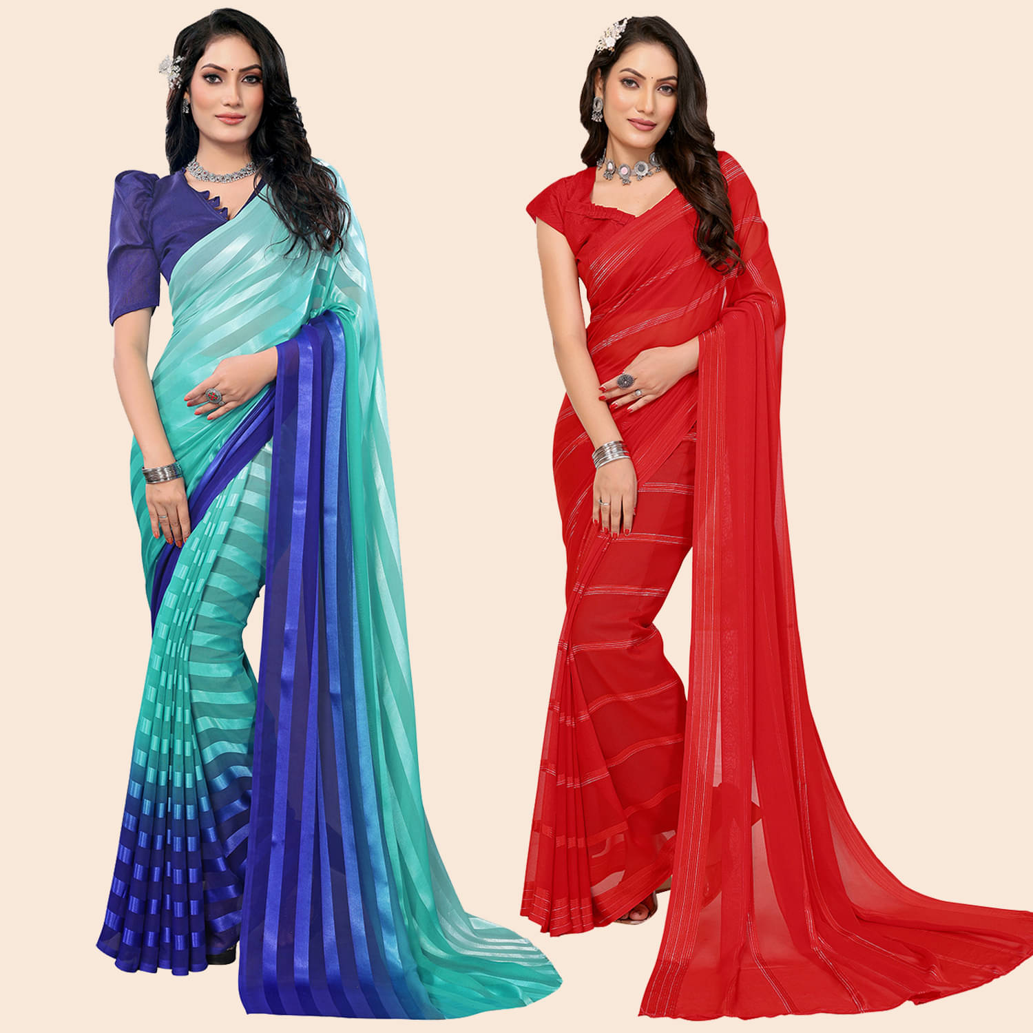 ANAND SAREES Satin Striped Saree With Unstitched Blouse Piece ( Multicolor ) ANAND SAREES Satin Striped Saree With Unstitched Blouse Piece ( Multicolor )