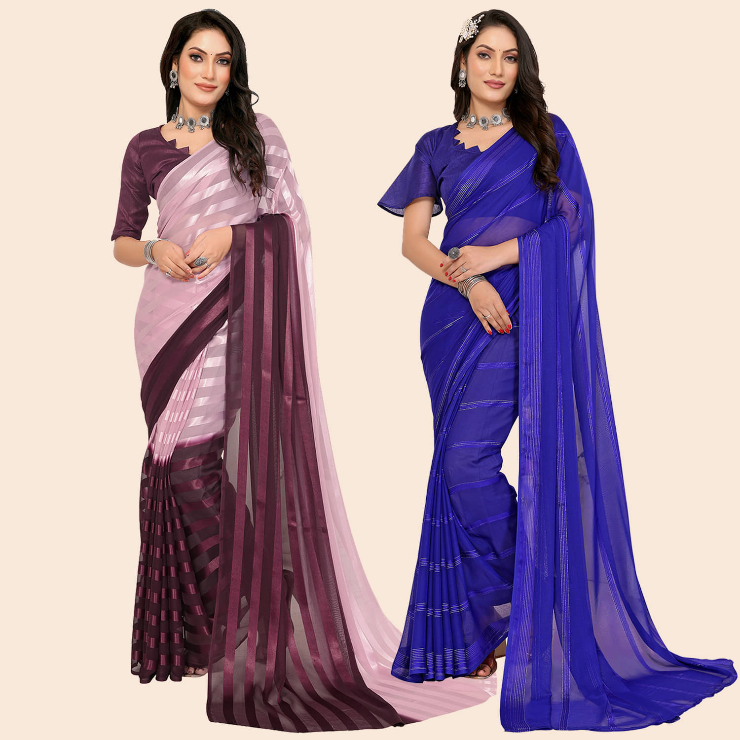 ANAND SAREES Satin Striped Saree With Unstitched Blouse Piece ( Multicolor ) ANAND SAREES Satin Striped Saree With Unstitched Blouse Piece ( Multicolor )