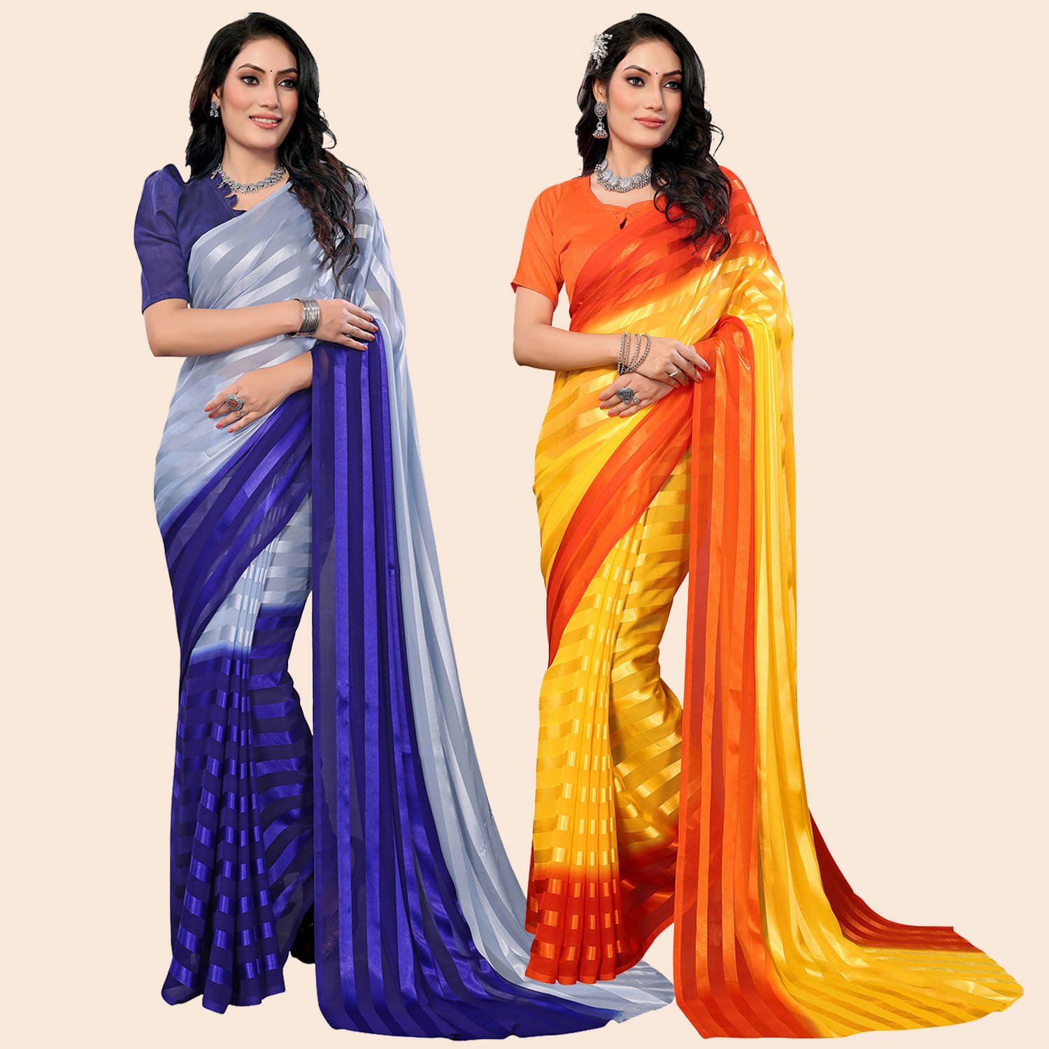     			ANAND SAREES Satin Striped Saree With Unstitched Blouse Piece ( Multicolor )