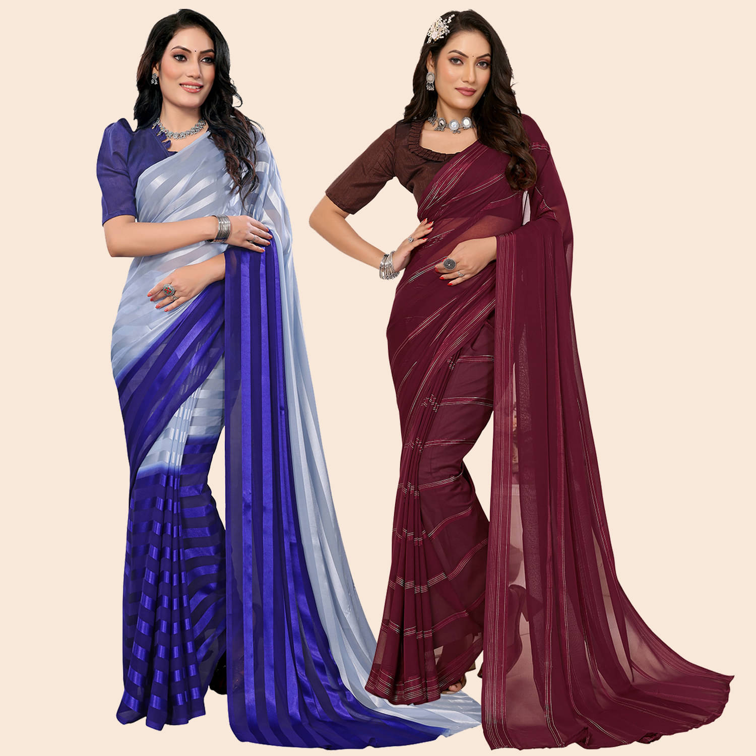 ANAND SAREES Satin Striped Saree With Unstitched Blouse Piece ( Multicolor ) ANAND SAREES Satin Striped Saree With Unstitched Blouse Piece ( Multicolor )