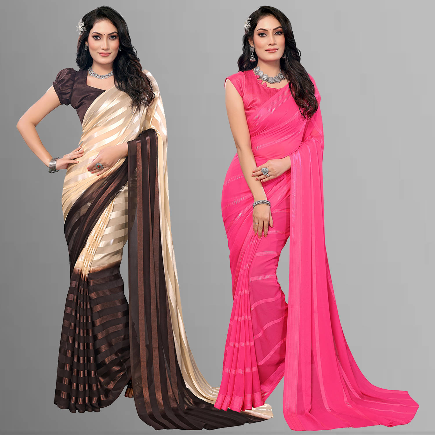 ANAND SAREES Satin Striped Saree With Unstitched Blouse Piece ( Multicolor )     			ANAND SAREES Satin Striped Saree With Unstitched Blouse Piece ( Multicolor )