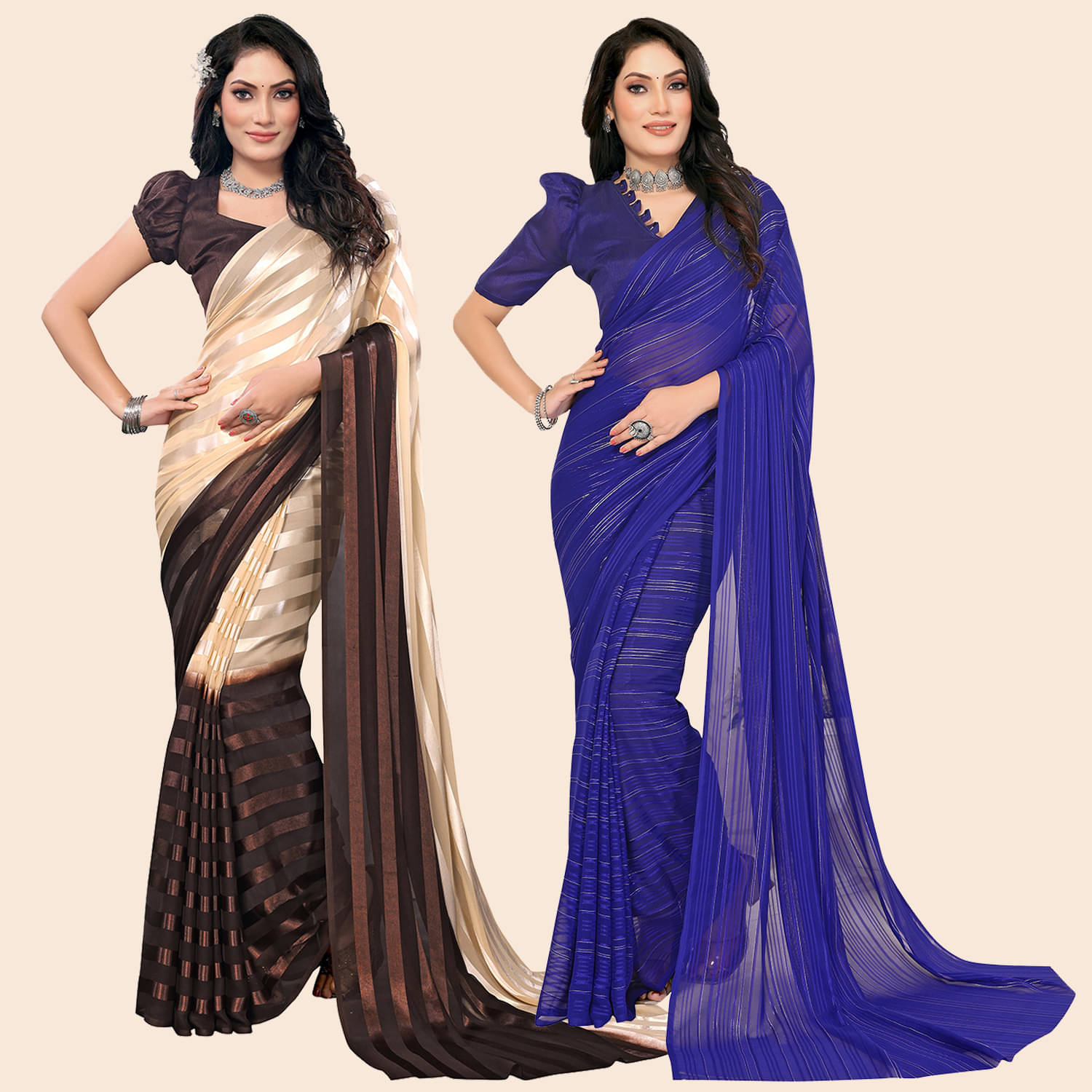     			ANAND SAREES Satin Striped Saree With Unstitched Blouse Piece ( Multicolor )