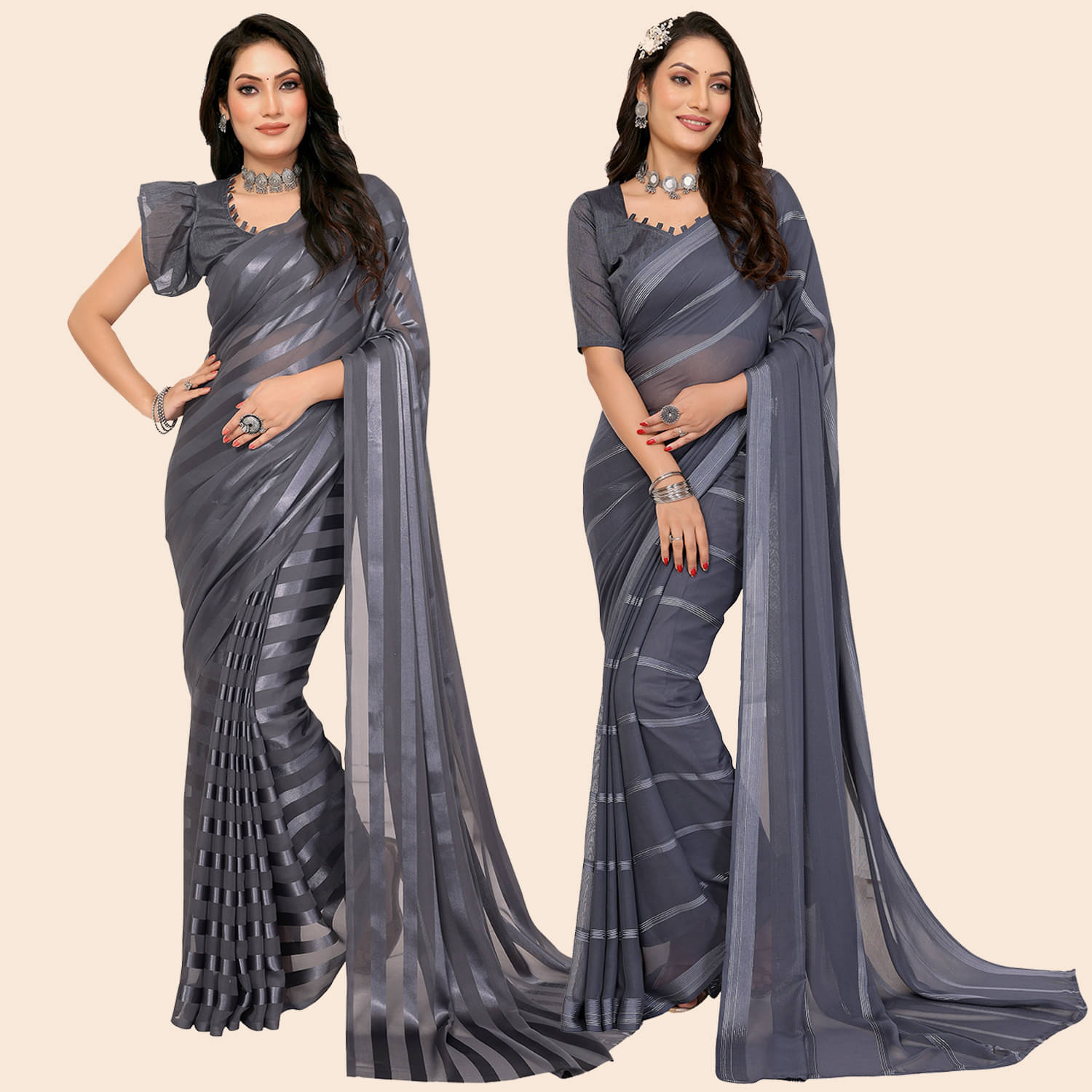 ANAND SAREES Satin Striped Saree With Unstitched Blouse Piece ( Multicolor ) ANAND SAREES Satin Striped Saree With Unstitched Blouse Piece ( Multicolor )