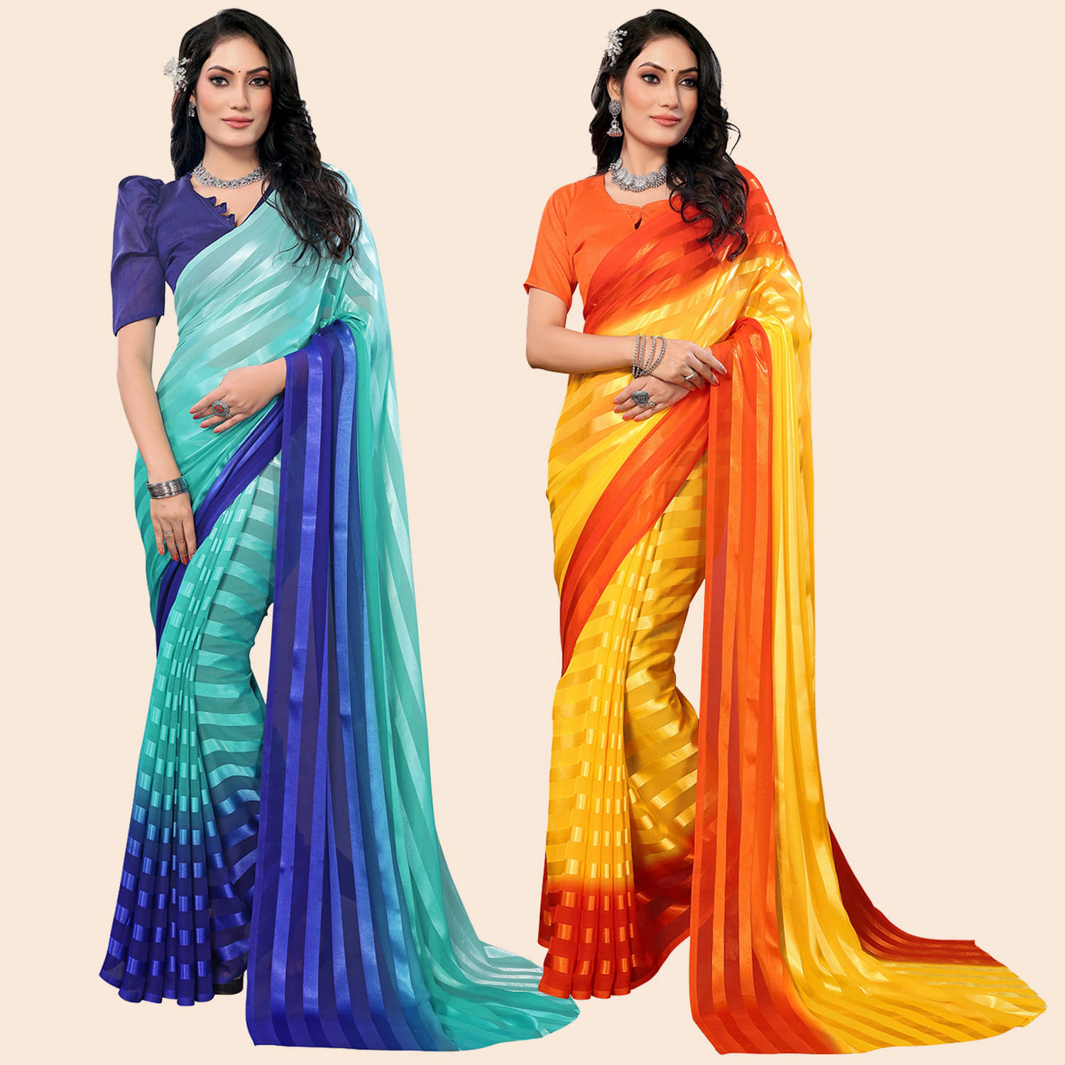     			ANAND SAREES Satin Striped Saree With Unstitched Blouse Piece ( Multicolor )