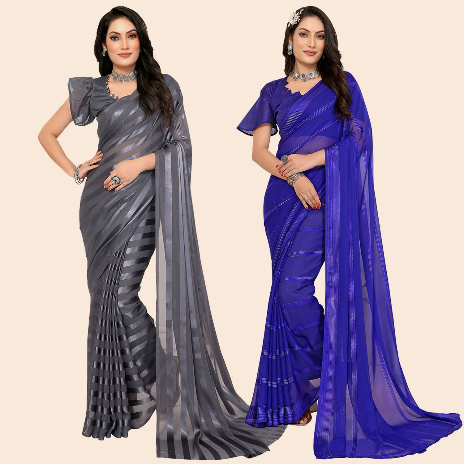     			ANAND SAREES Satin Striped Saree With Unstitched Blouse Piece ( Multicolor )