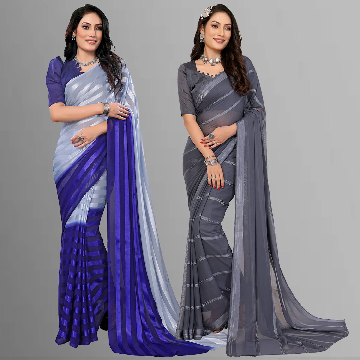 ANAND SAREES Satin Striped Saree With Unstitched Blouse Piece ( Multicolor ) - Sarees | Buy online on ZillyBuy