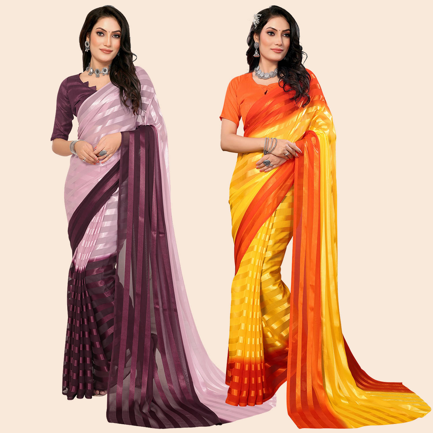     			ANAND SAREES Satin Striped Saree With Unstitched Blouse Piece ( Multicolor )