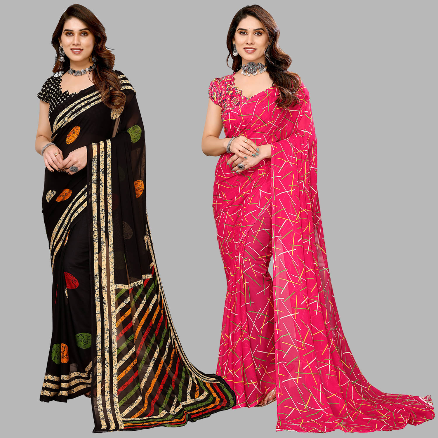 ANAND SAREES Georgette Printed Saree With Unstitched Blouse Piece ( Multicolor ) ANAND SAREES Georgette Printed Saree With Unstitched Blouse Piece ( Multicolor )