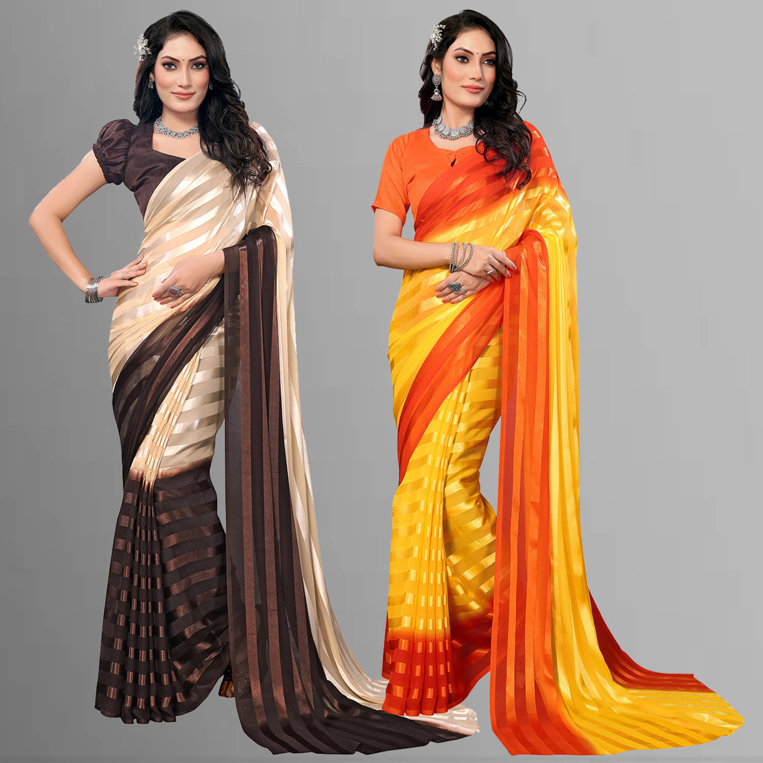     			ANAND SAREES Satin Striped Saree With Unstitched Blouse Piece ( Multicolor )
