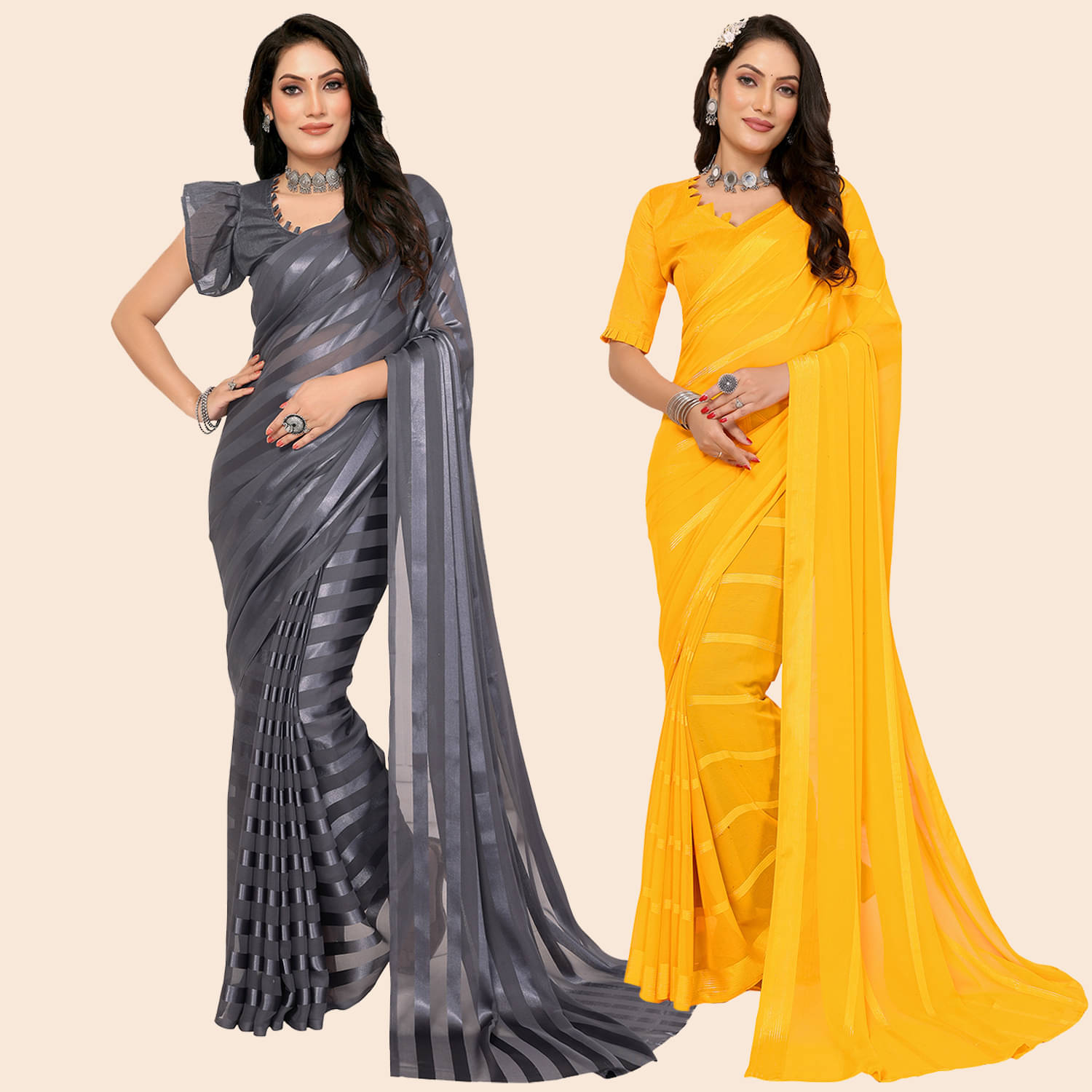 ANAND SAREES Satin Striped Saree With Unstitched Blouse Piece ( Multicolor ) ANAND SAREES Satin Striped Saree With Unstitched Blouse Piece ( Multicolor )
