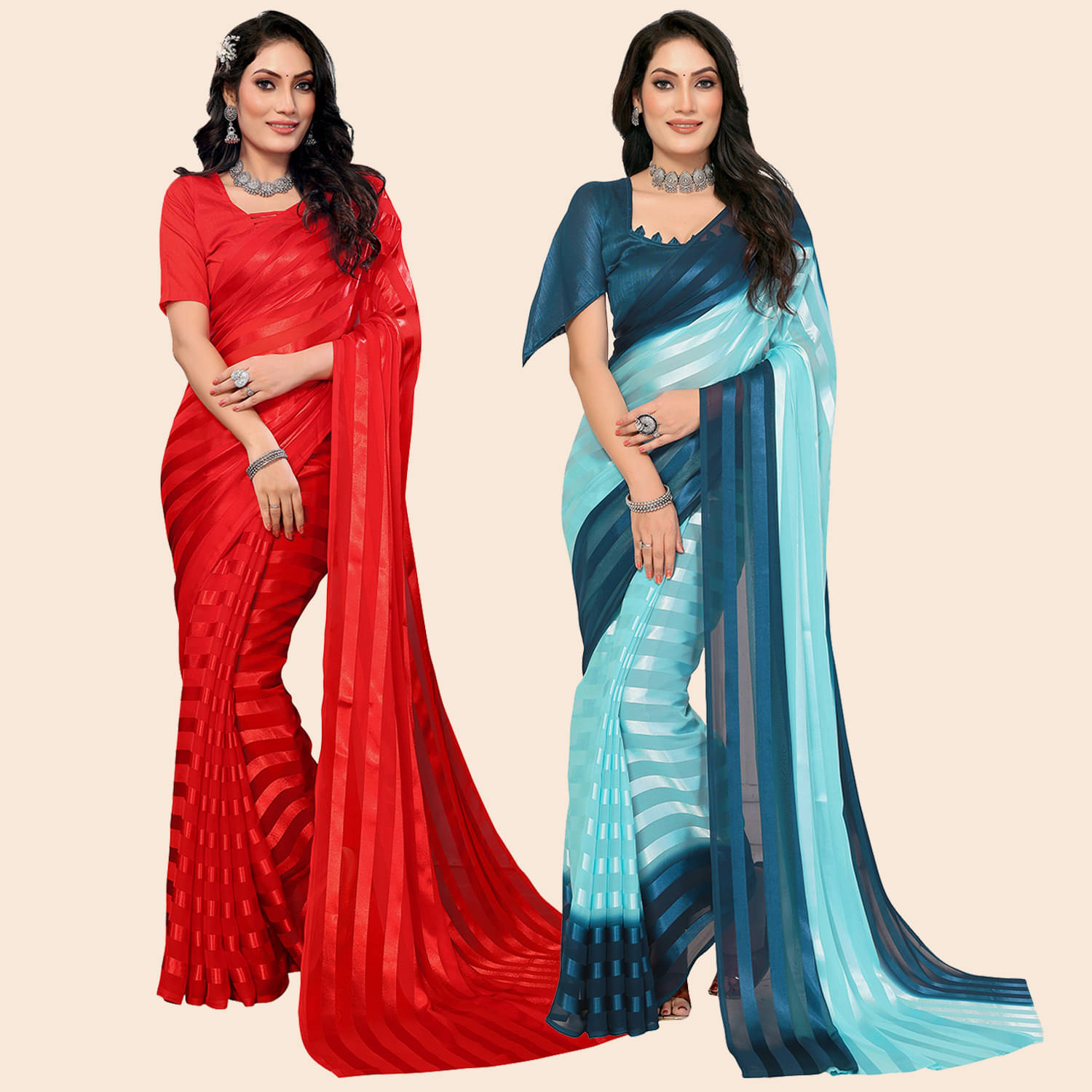 ANAND SAREES Satin Striped Saree With Unstitched Blouse Piece ( Multicolor ) ANAND SAREES Satin Striped Saree With Unstitched Blouse Piece ( Multicolor )