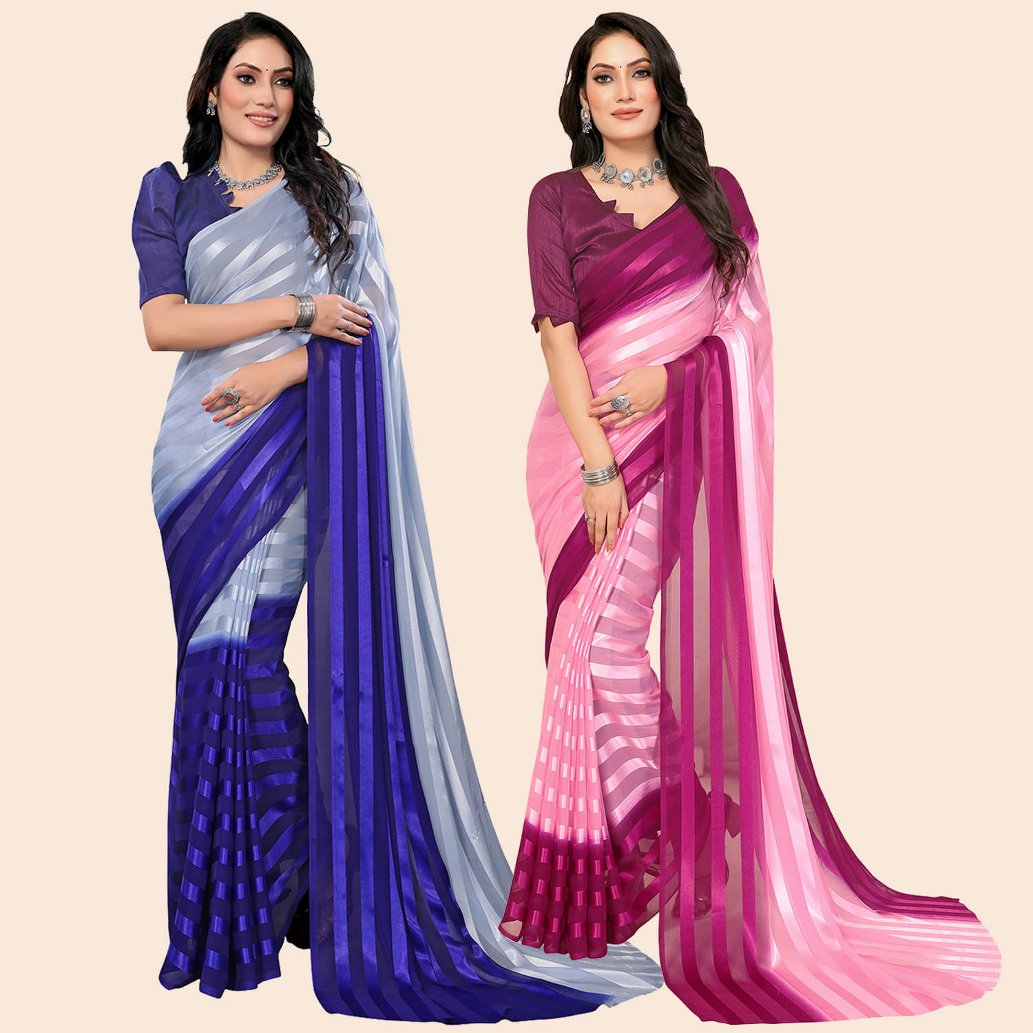     			ANAND SAREES Satin Striped Saree With Unstitched Blouse Piece ( Multicolor )