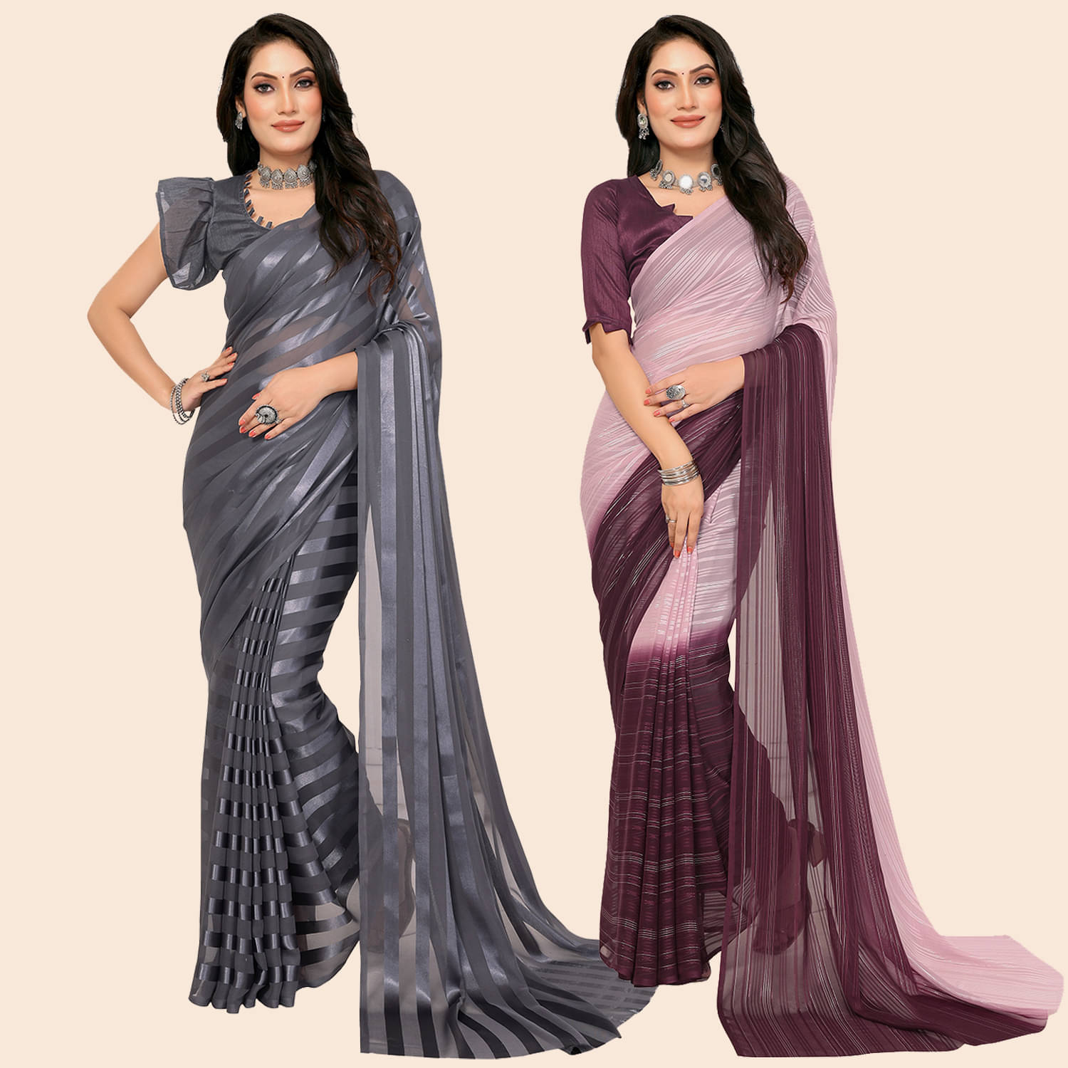     			ANAND SAREES Satin Striped Saree With Unstitched Blouse Piece ( Multicolor )