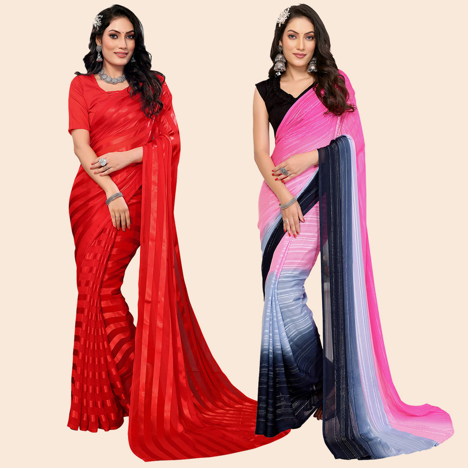ANAND SAREES Satin Striped Saree With Unstitched Blouse Piece ( Multicolor ) ANAND SAREES Satin Striped Saree With Unstitched Blouse Piece ( Multicolor )