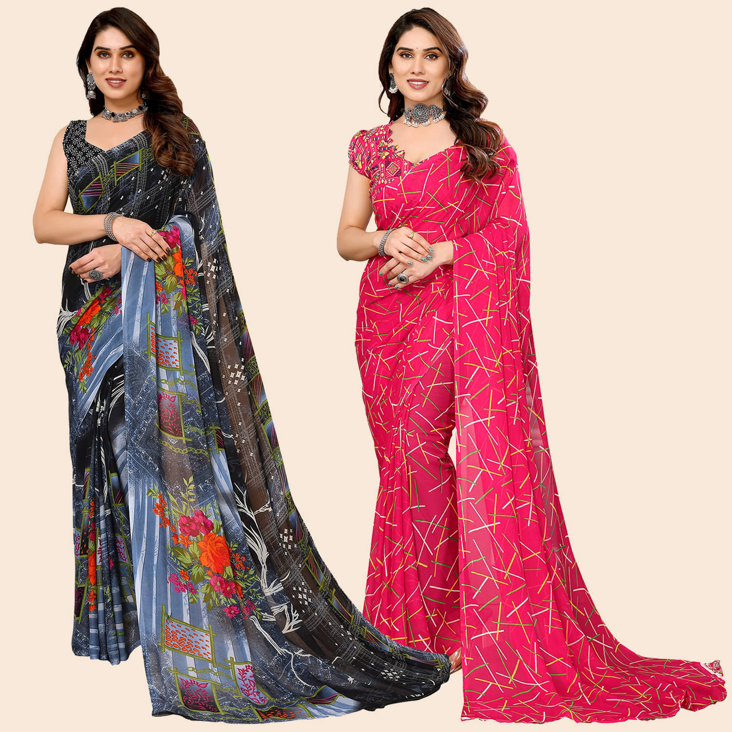 ANAND SAREES Georgette Printed Saree With Unstitched Blouse Piece ( Multicolor ) ANAND SAREES Georgette Printed Saree With Unstitched Blouse Piece ( Multicolor )