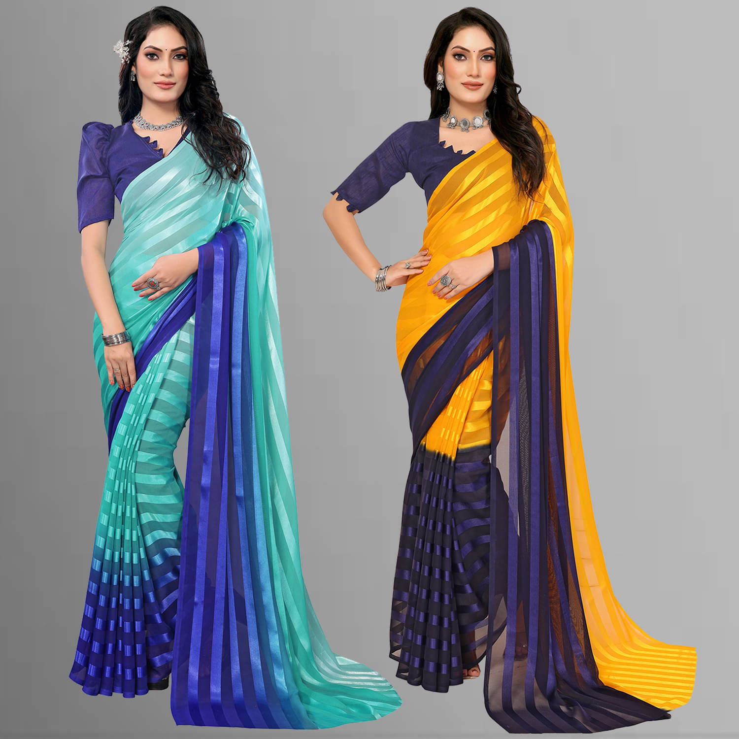     			ANAND SAREES Satin Striped Saree With Unstitched Blouse Piece ( Multicolor )