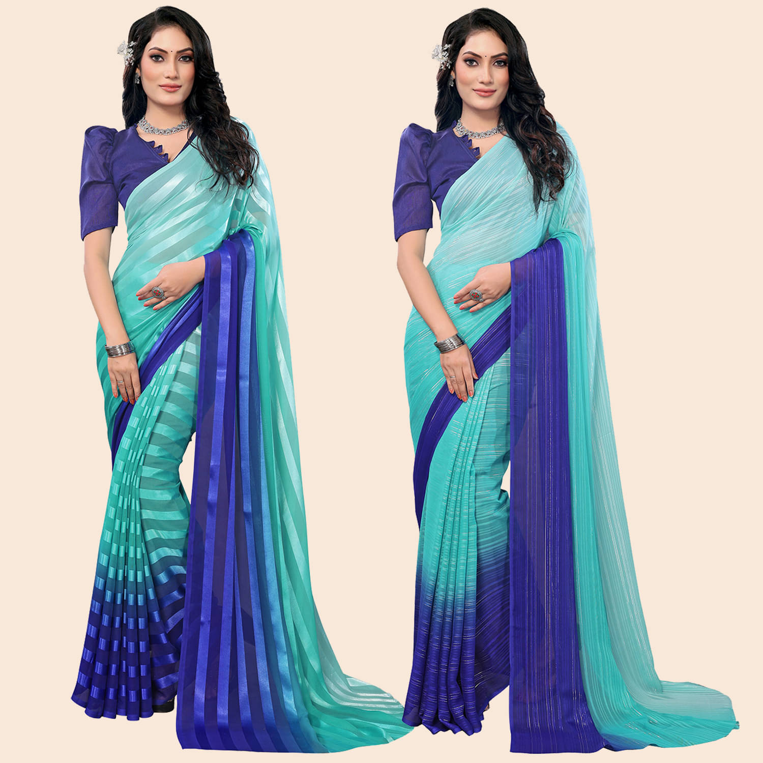ANAND SAREES Satin Striped Saree With Unstitched Blouse Piece ( Multicolor ) ANAND SAREES Satin Striped Saree With Unstitched Blouse Piece ( Multicolor )
