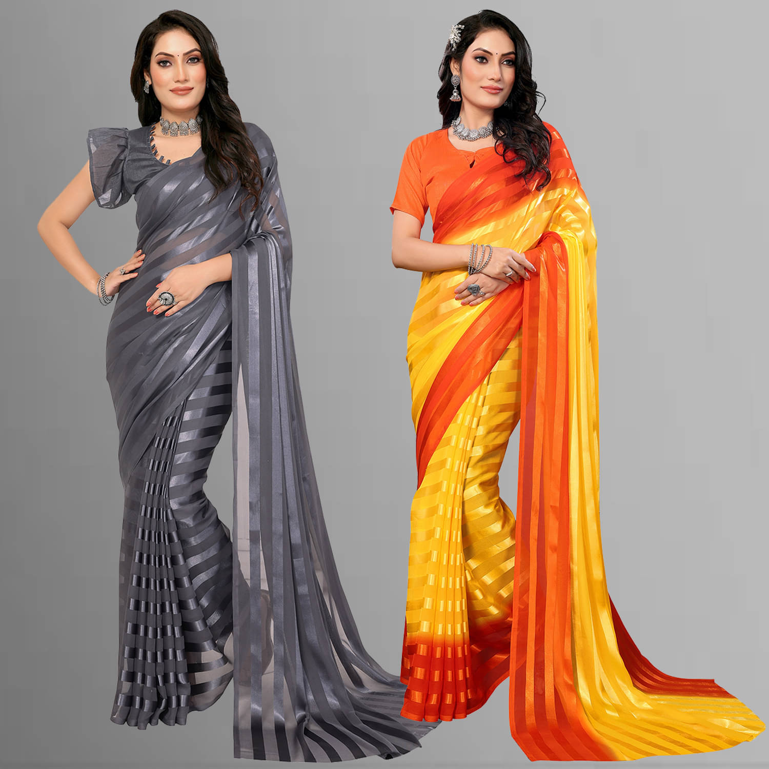 ANAND SAREES Satin Striped Saree With Unstitched Blouse Piece ( Multicolor ) ANAND SAREES Satin Striped Saree With Unstitched Blouse Piece ( Multicolor )