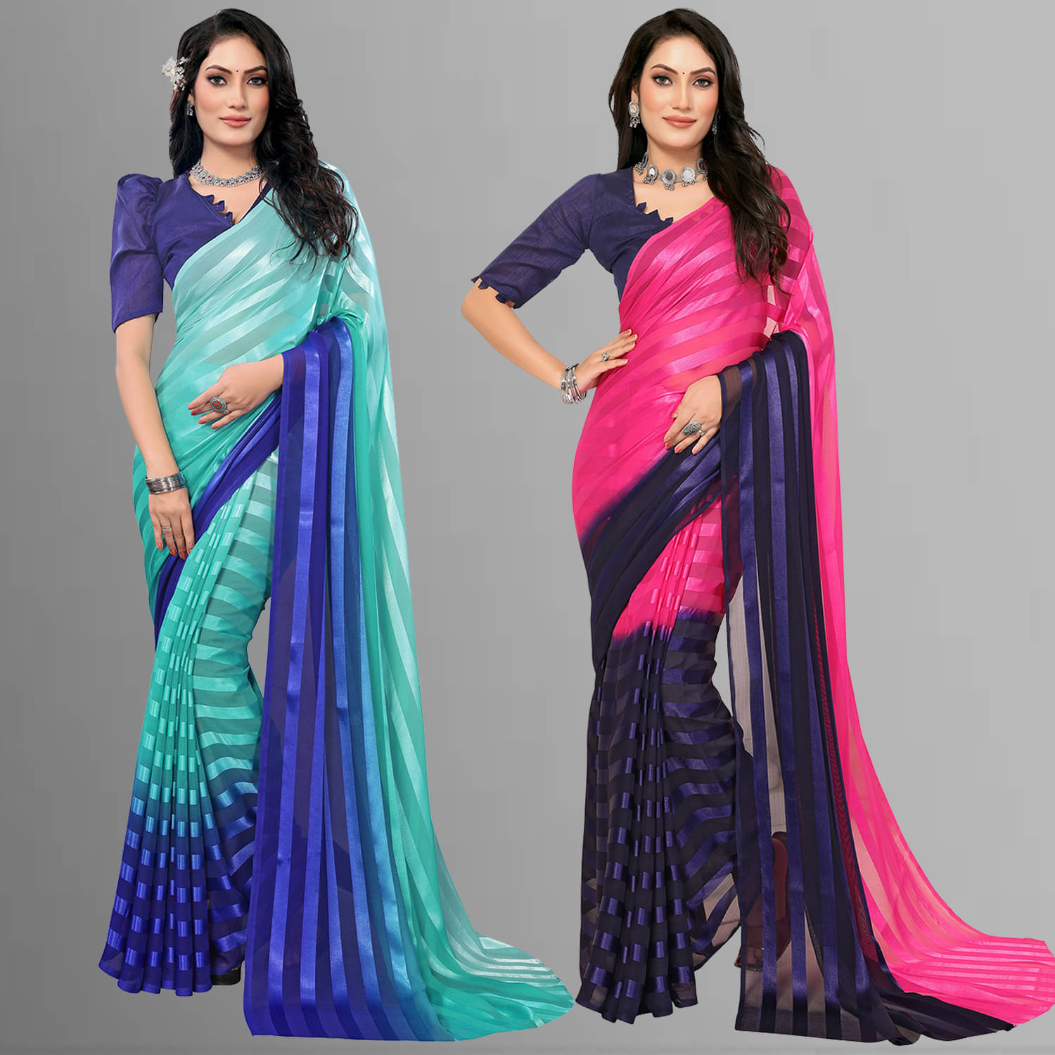 ANAND SAREES Satin Striped Saree With Unstitched Blouse Piece ( Multicolor ) ANAND SAREES Satin Striped Saree With Unstitched Blouse Piece ( Multicolor )
