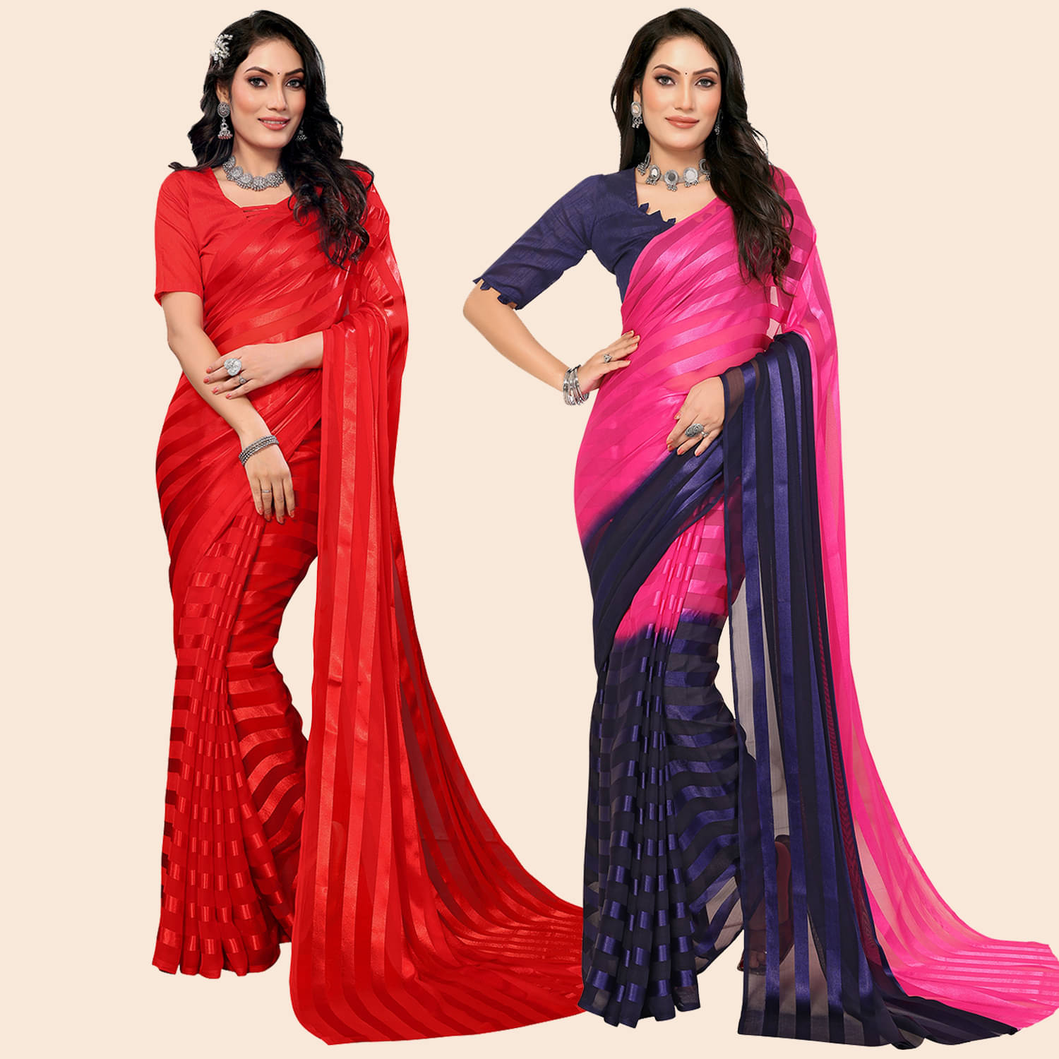     			ANAND SAREES Satin Striped Saree With Unstitched Blouse Piece ( Multicolor )