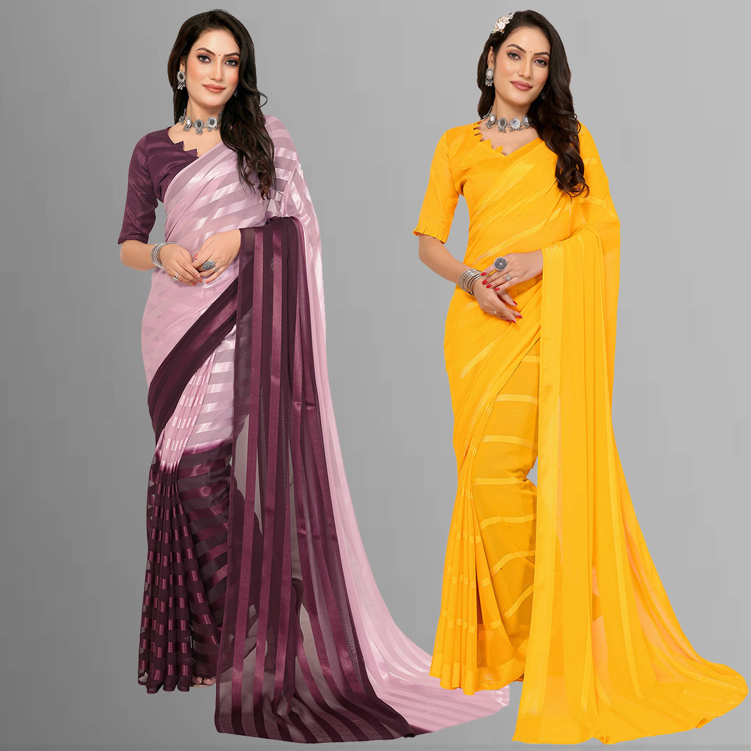 ANAND SAREES Satin Striped Saree With Unstitched Blouse Piece ( Multicolor ) ANAND SAREES Satin Striped Saree With Unstitched Blouse Piece ( Multicolor )
