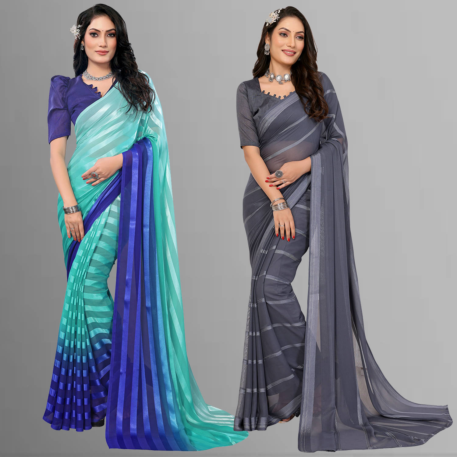 ANAND SAREES Satin Striped Saree With Unstitched Blouse Piece ( Multicolor ) ANAND SAREES Satin Striped Saree With Unstitched Blouse Piece ( Multicolor )