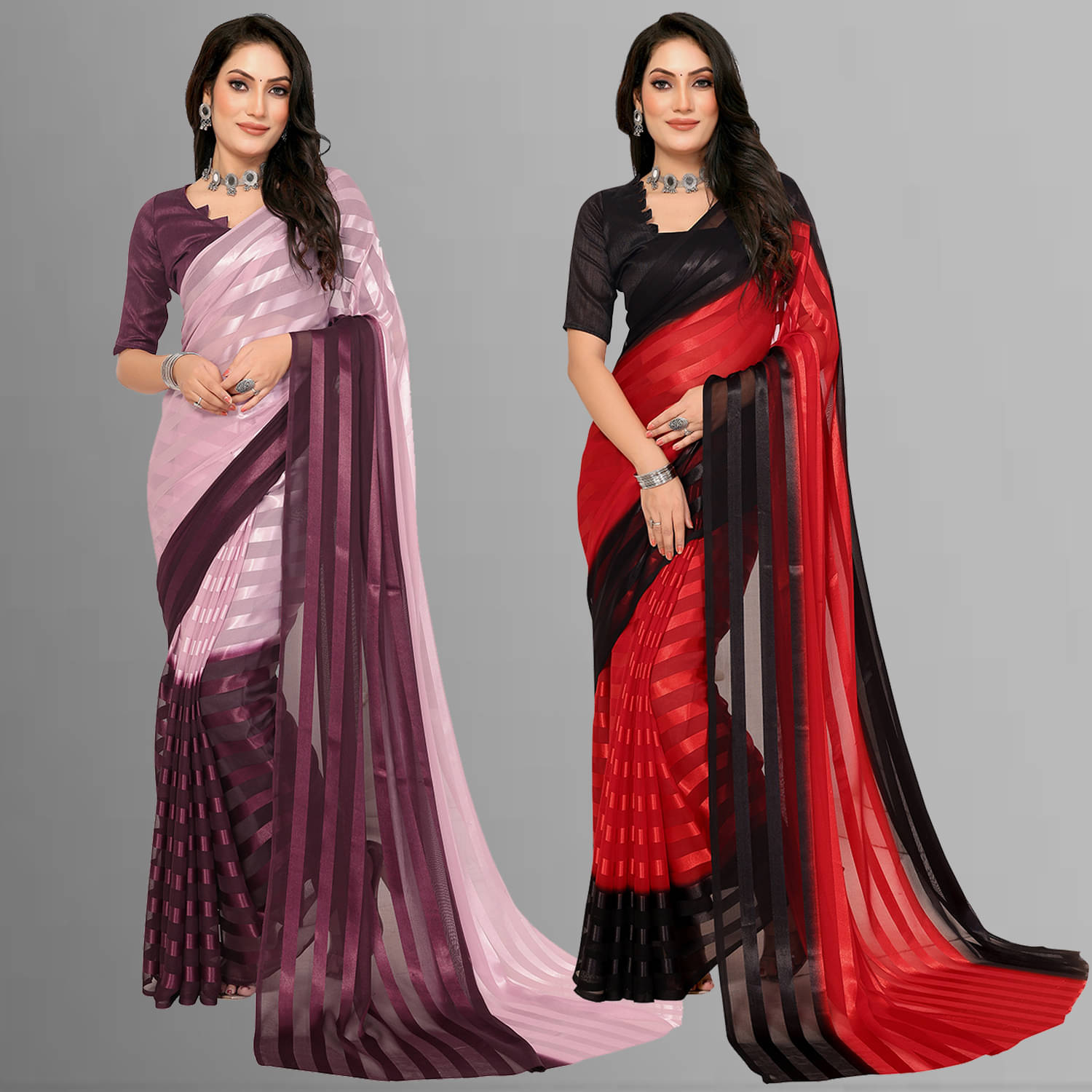     			ANAND SAREES Satin Striped Saree With Unstitched Blouse Piece ( Multicolor )