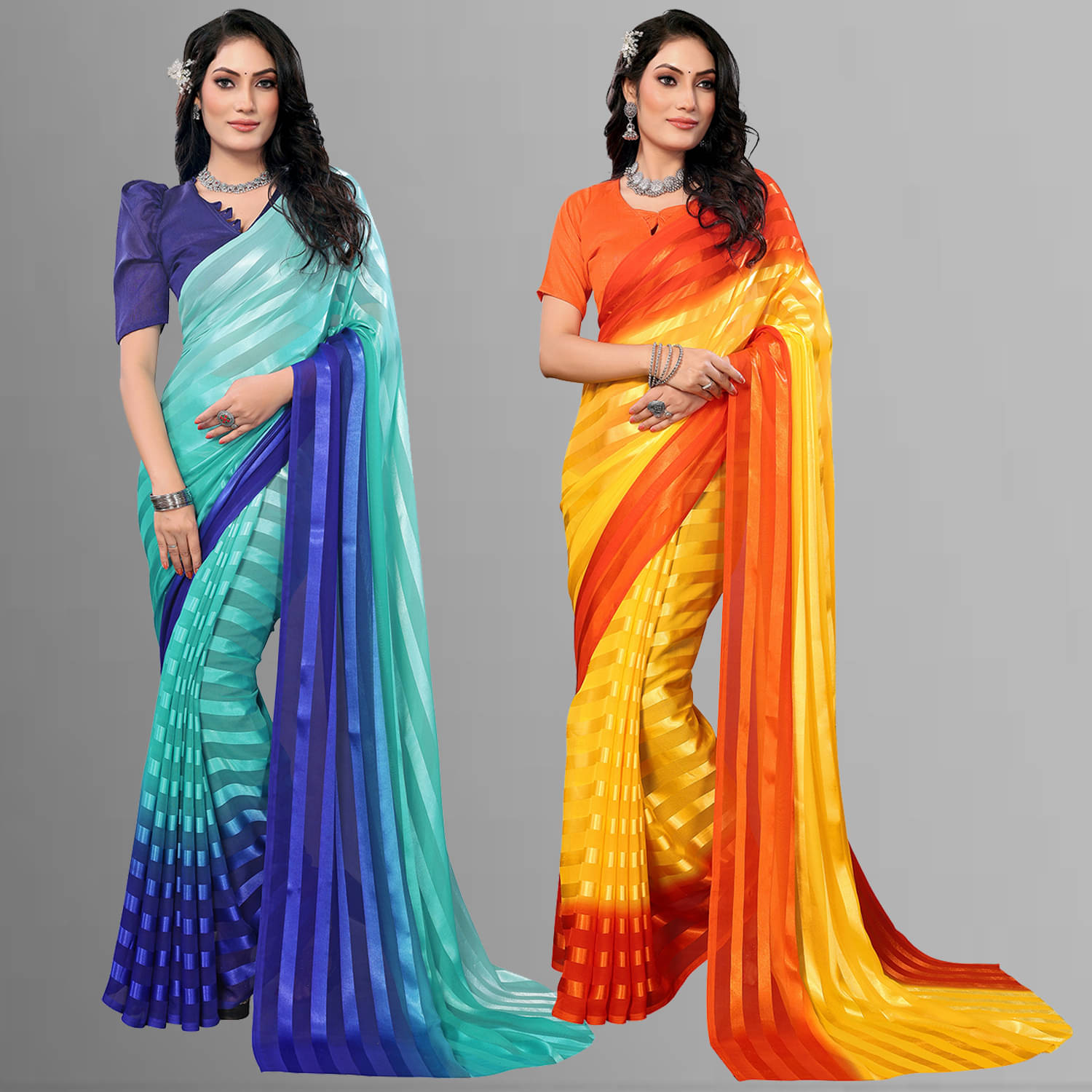 ANAND SAREES Satin Striped Saree With Unstitched Blouse Piece ( Multicolor )     			ANAND SAREES Satin Striped Saree With Unstitched Blouse Piece ( Multicolor )