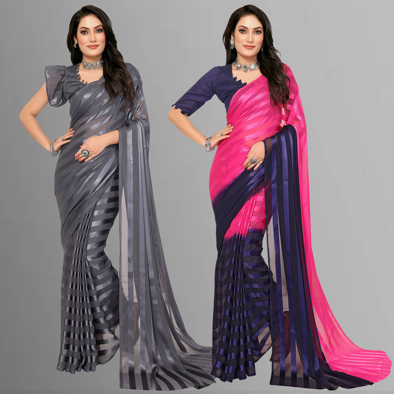 ANAND SAREES Satin Striped Saree With Unstitched Blouse Piece ( Multicolor ) ANAND SAREES Satin Striped Saree With Unstitched Blouse Piece ( Multicolor )