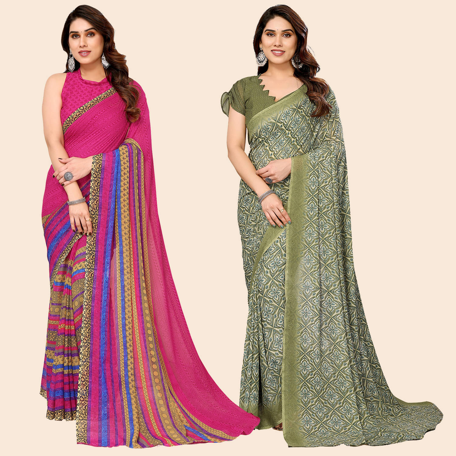 ANAND SAREES Georgette Printed Saree With Unstitched Blouse Piece ( Multicolor )     			ANAND SAREES Georgette Printed Saree With Unstitched Blouse Piece ( Multicolor )
