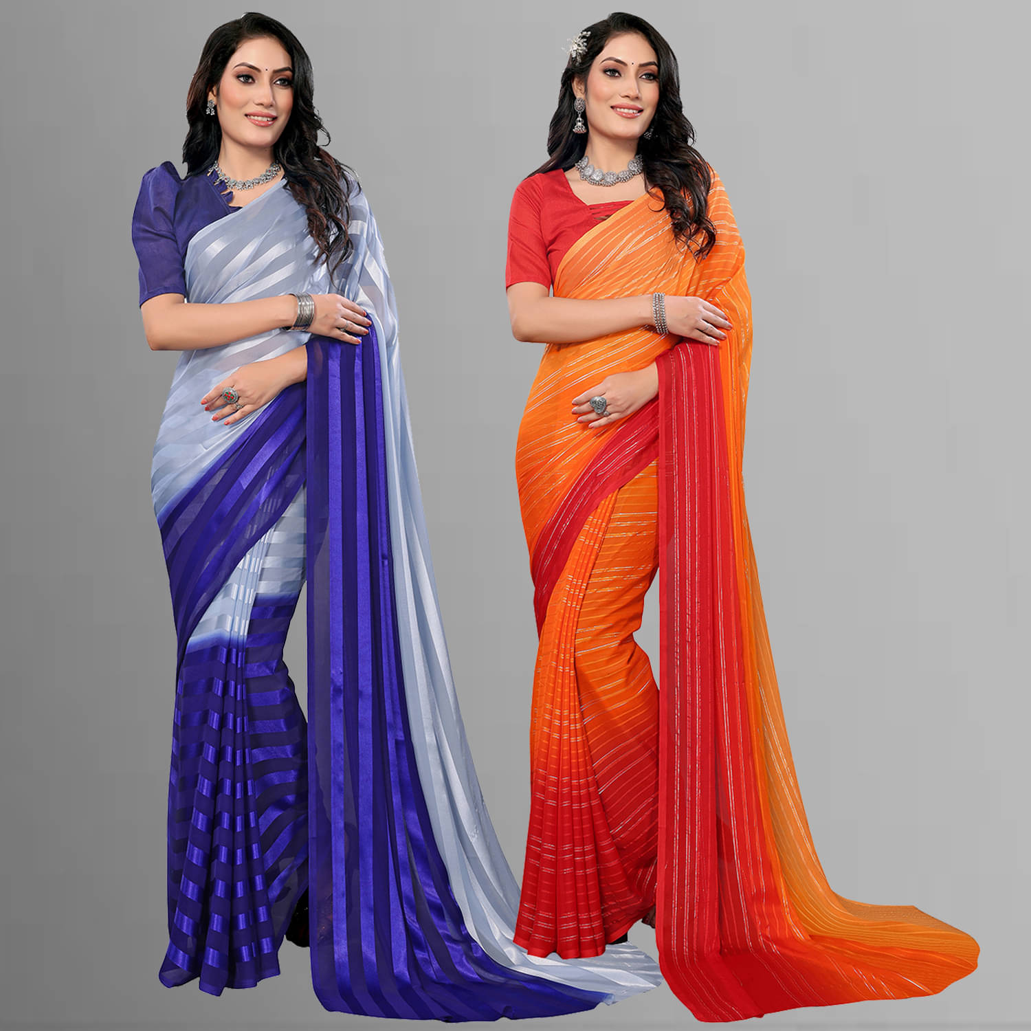     			ANAND SAREES Satin Striped Saree With Unstitched Blouse Piece ( Multicolor )