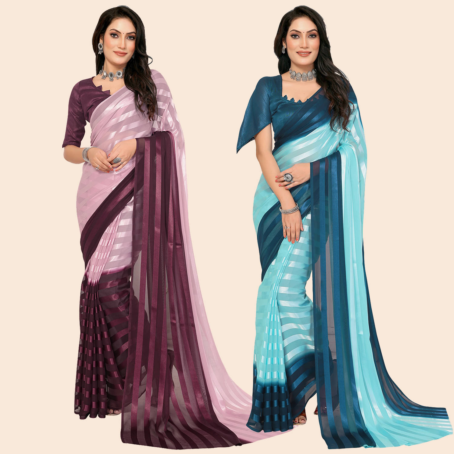 ANAND SAREES Satin Striped Saree With Unstitched Blouse Piece ( Multicolor ) ANAND SAREES Satin Striped Saree With Unstitched Blouse Piece ( Multicolor )