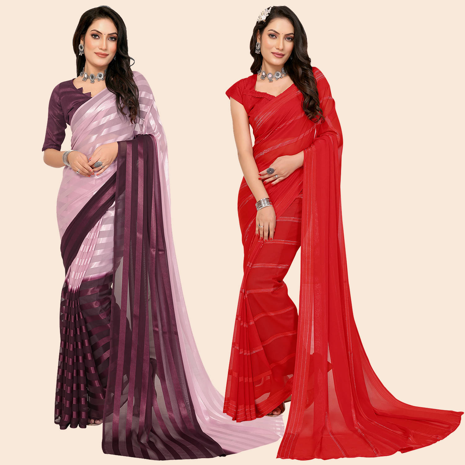 ANAND SAREES Satin Striped Saree With Unstitched Blouse Piece ( Multicolor ) ANAND SAREES Satin Striped Saree With Unstitched Blouse Piece ( Multicolor )