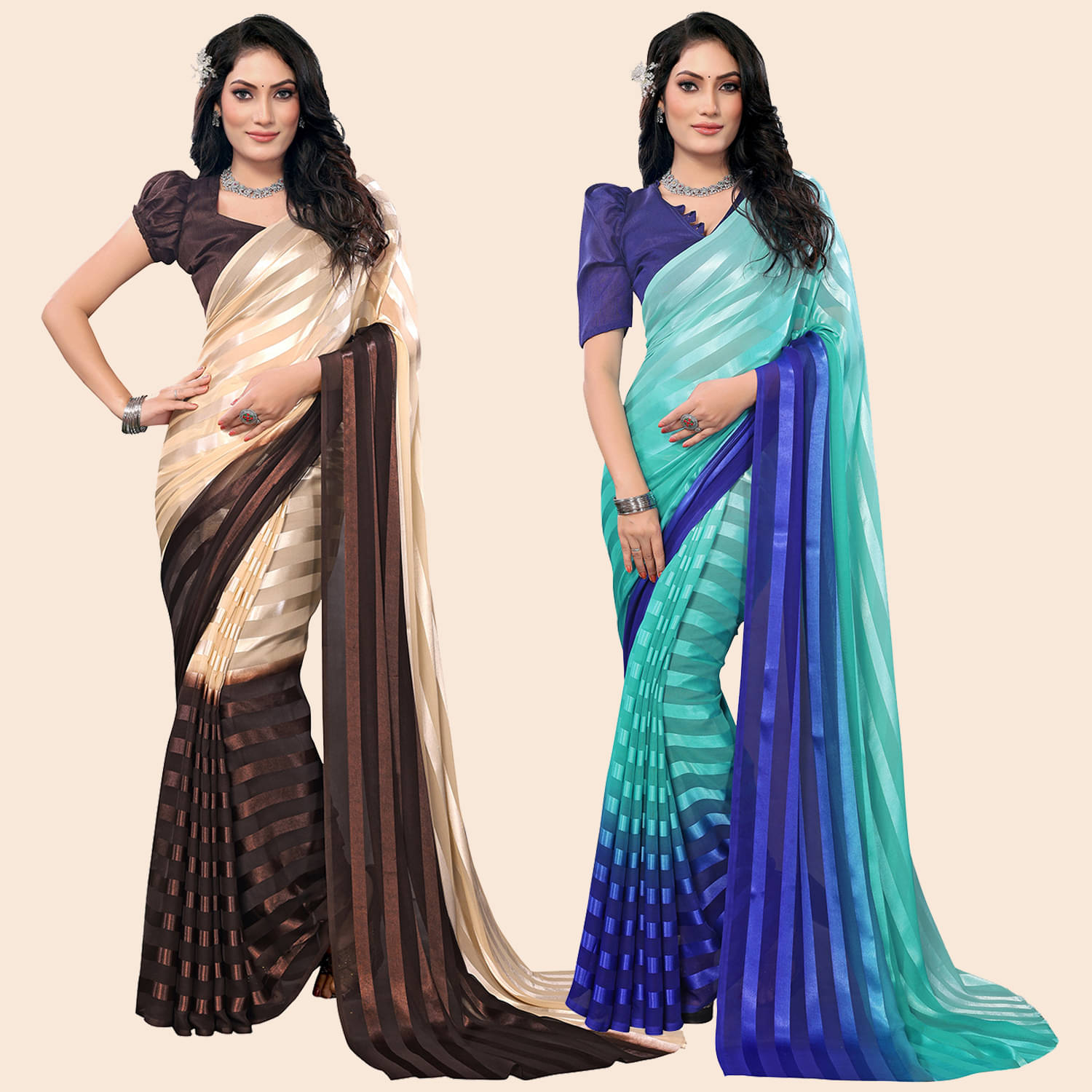 ANAND SAREES Satin Striped Saree With Unstitched Blouse Piece ( Multicolor ) ANAND SAREES Satin Striped Saree With Unstitched Blouse Piece ( Multicolor )
