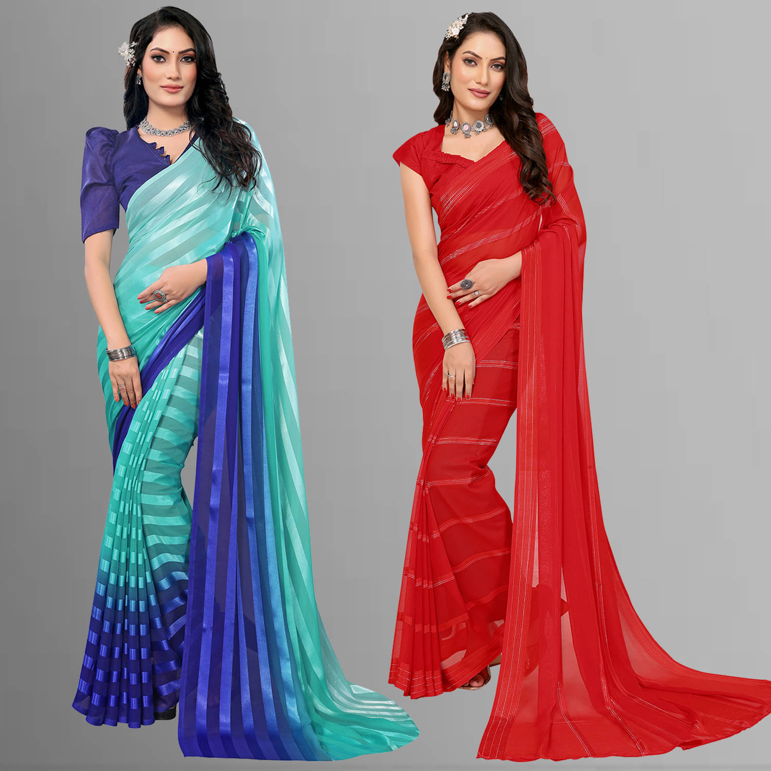 ANAND SAREES Satin Striped Saree With Unstitched Blouse Piece ( Multicolor ) ANAND SAREES Satin Striped Saree With Unstitched Blouse Piece ( Multicolor )