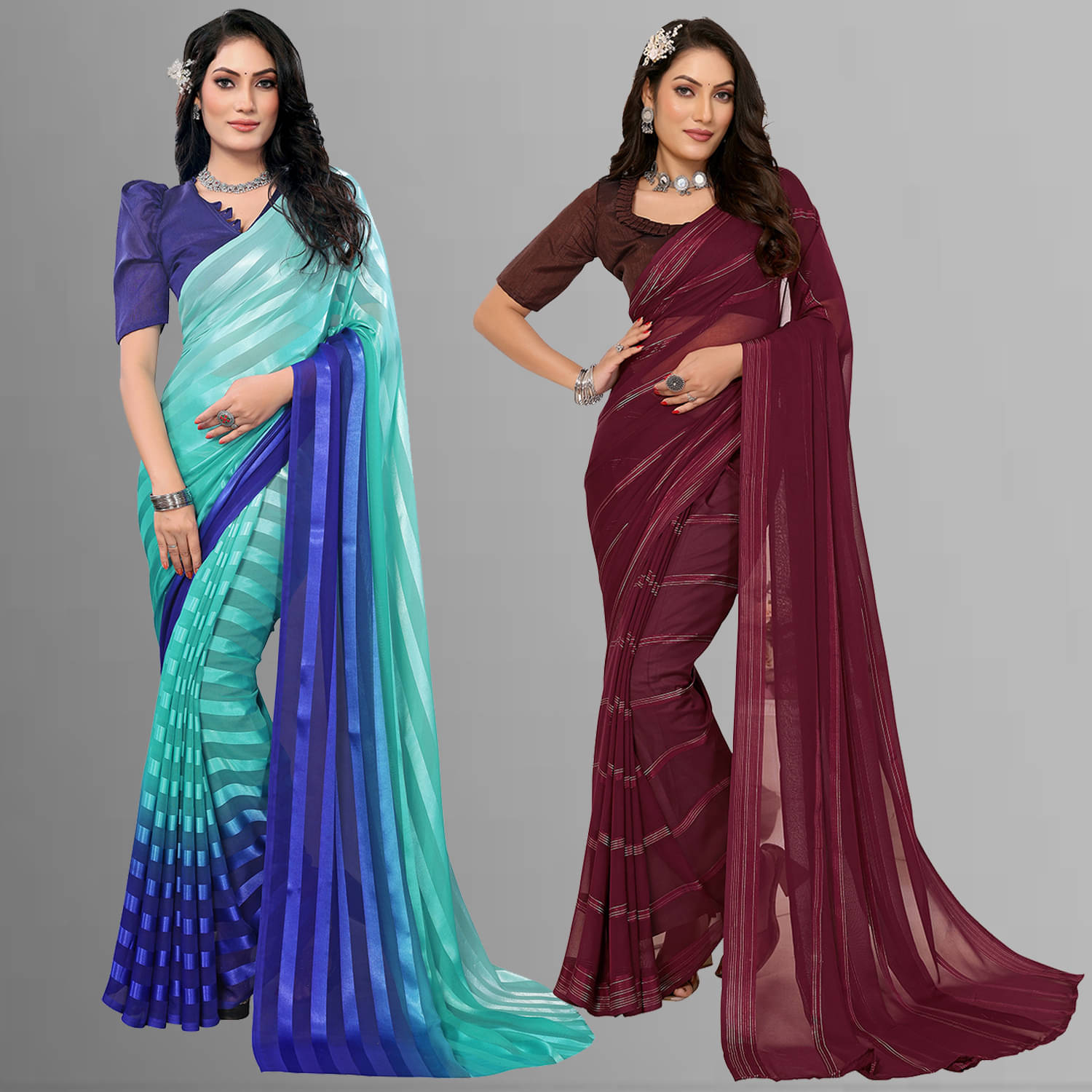 ANAND SAREES Satin Striped Saree With Unstitched Blouse Piece ( Multicolor ) ANAND SAREES Satin Striped Saree With Unstitched Blouse Piece ( Multicolor )