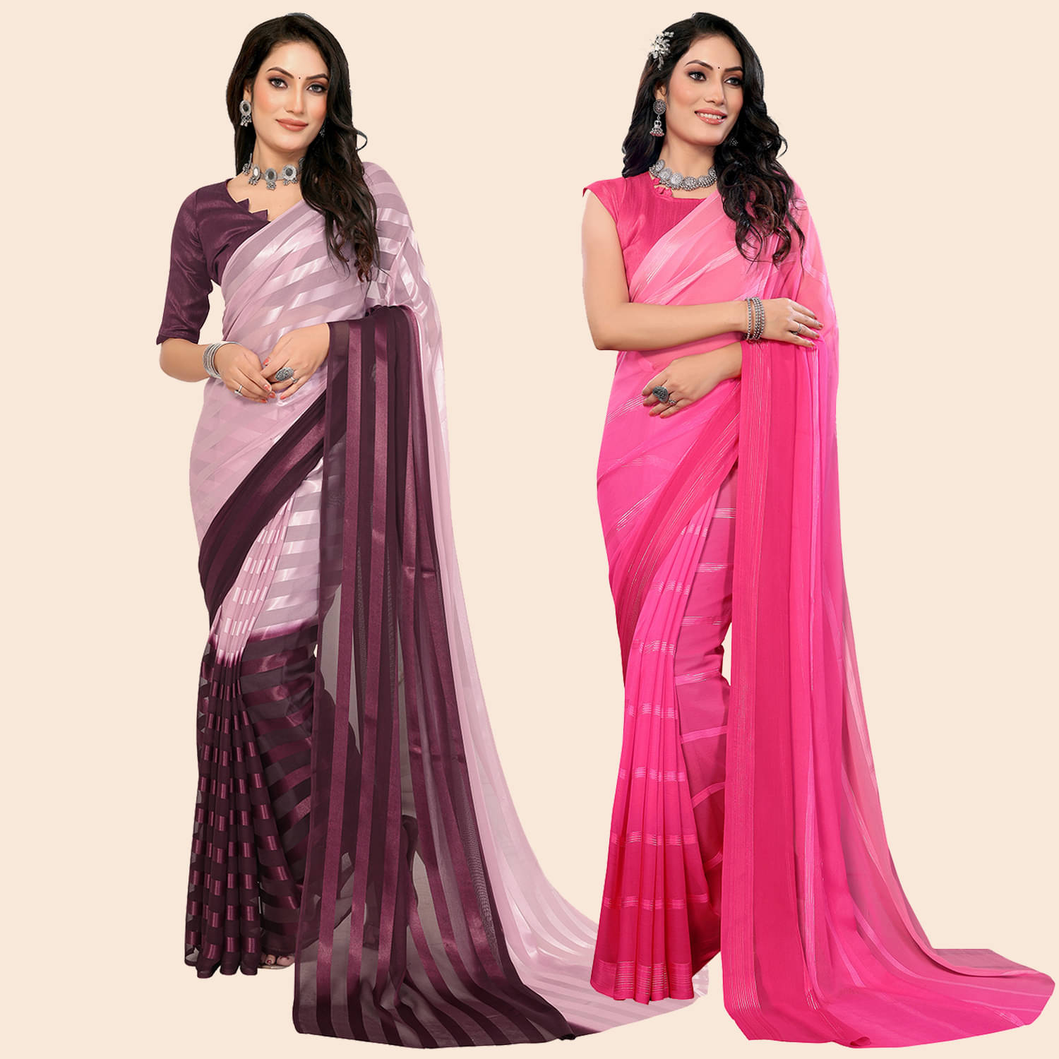     			ANAND SAREES Satin Striped Saree With Unstitched Blouse Piece ( Multicolor )