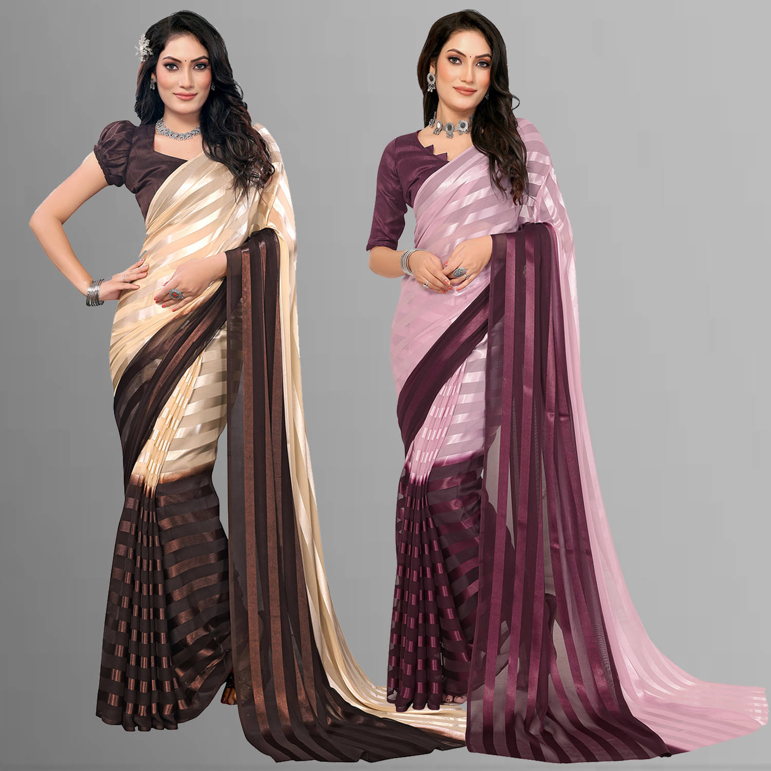 ANAND SAREES Satin Striped Saree With Unstitched Blouse Piece ( Multicolor ) ANAND SAREES Satin Striped Saree With Unstitched Blouse Piece ( Multicolor )