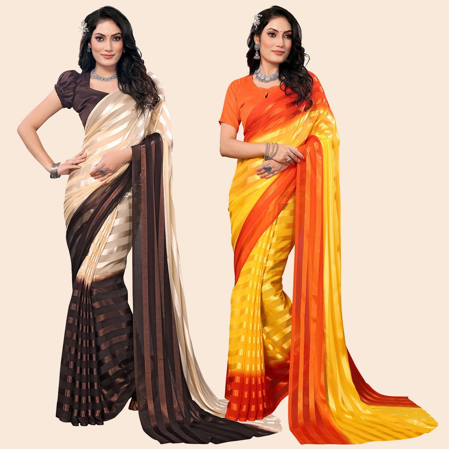 ANAND SAREES Satin Striped Saree With Unstitched Blouse Piece ( Multicolor ) ANAND SAREES Satin Striped Saree With Unstitched Blouse Piece ( Multicolor )
