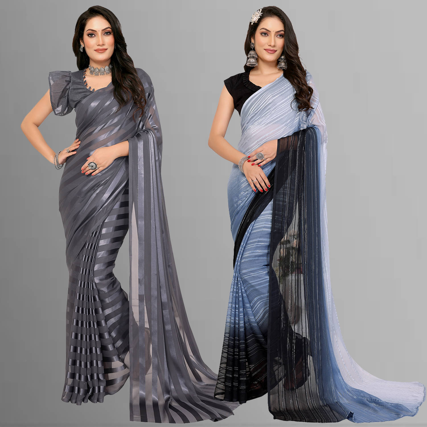 ANAND SAREES Satin Striped Saree With Unstitched Blouse Piece ( Multicolor ) ANAND SAREES Satin Striped Saree With Unstitched Blouse Piece ( Multicolor )