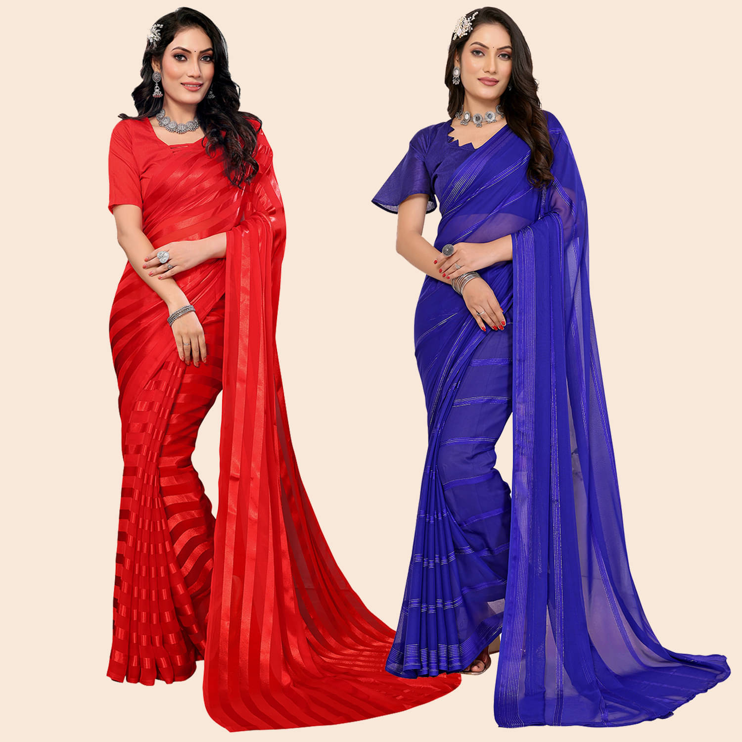 ANAND SAREES Satin Striped Saree With Unstitched Blouse Piece ( Multicolor ) ANAND SAREES Satin Striped Saree With Unstitched Blouse Piece ( Multicolor )