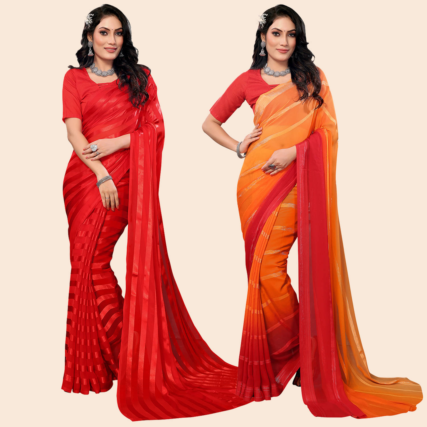 ANAND SAREES Satin Striped Saree With Unstitched Blouse Piece ( Multicolor ) ANAND SAREES Satin Striped Saree With Unstitched Blouse Piece ( Multicolor )