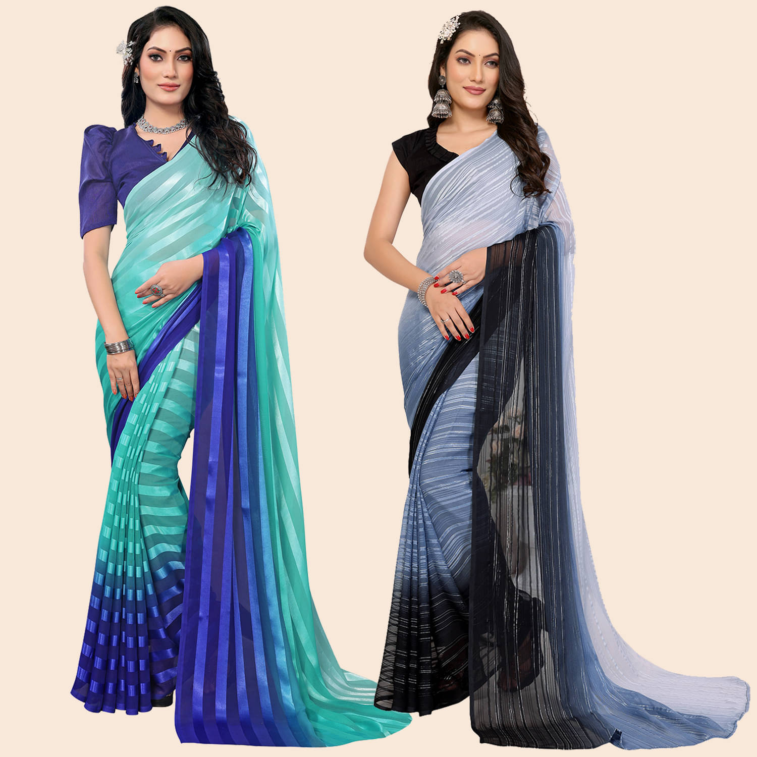     			ANAND SAREES Satin Striped Saree With Unstitched Blouse Piece ( Multicolor )
