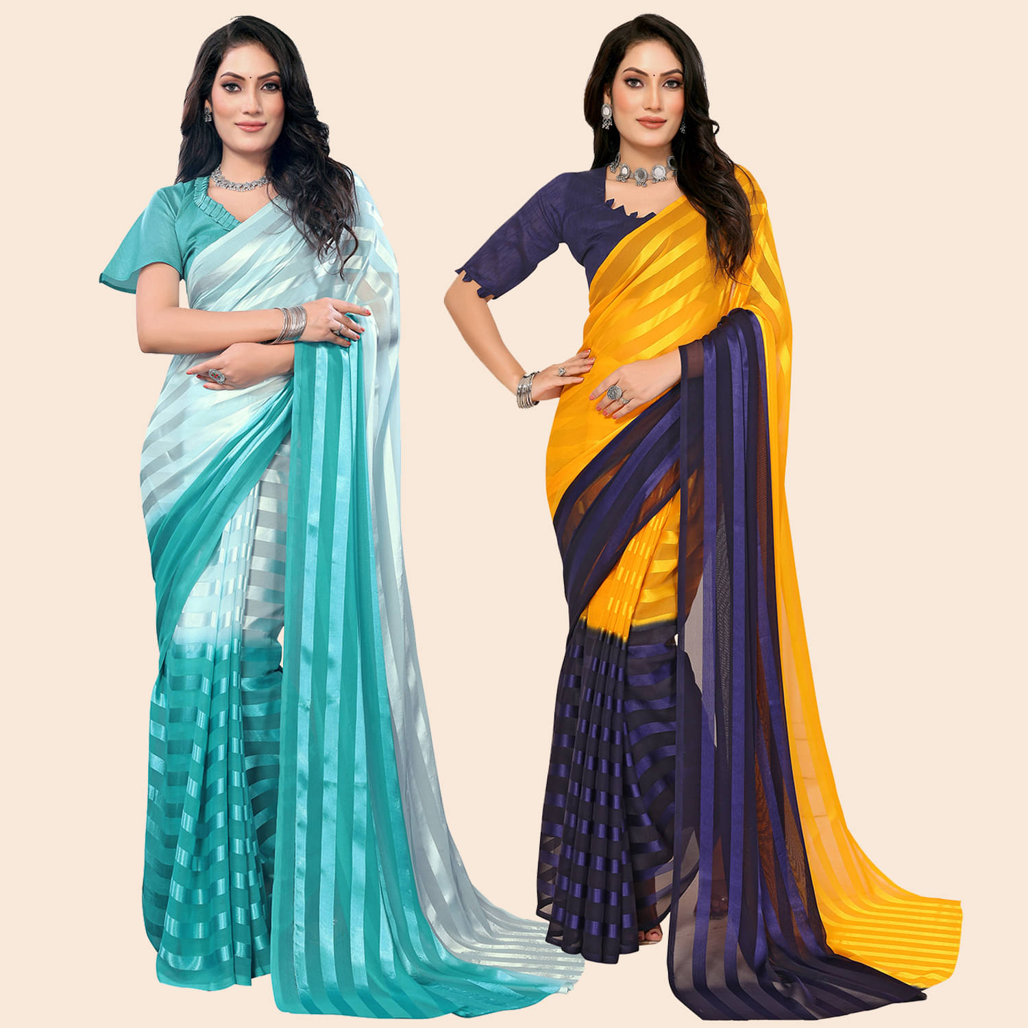ANAND SAREES Satin Striped Saree With Unstitched Blouse Piece ( Multicolor )     			ANAND SAREES Satin Striped Saree With Unstitched Blouse Piece ( Multicolor )