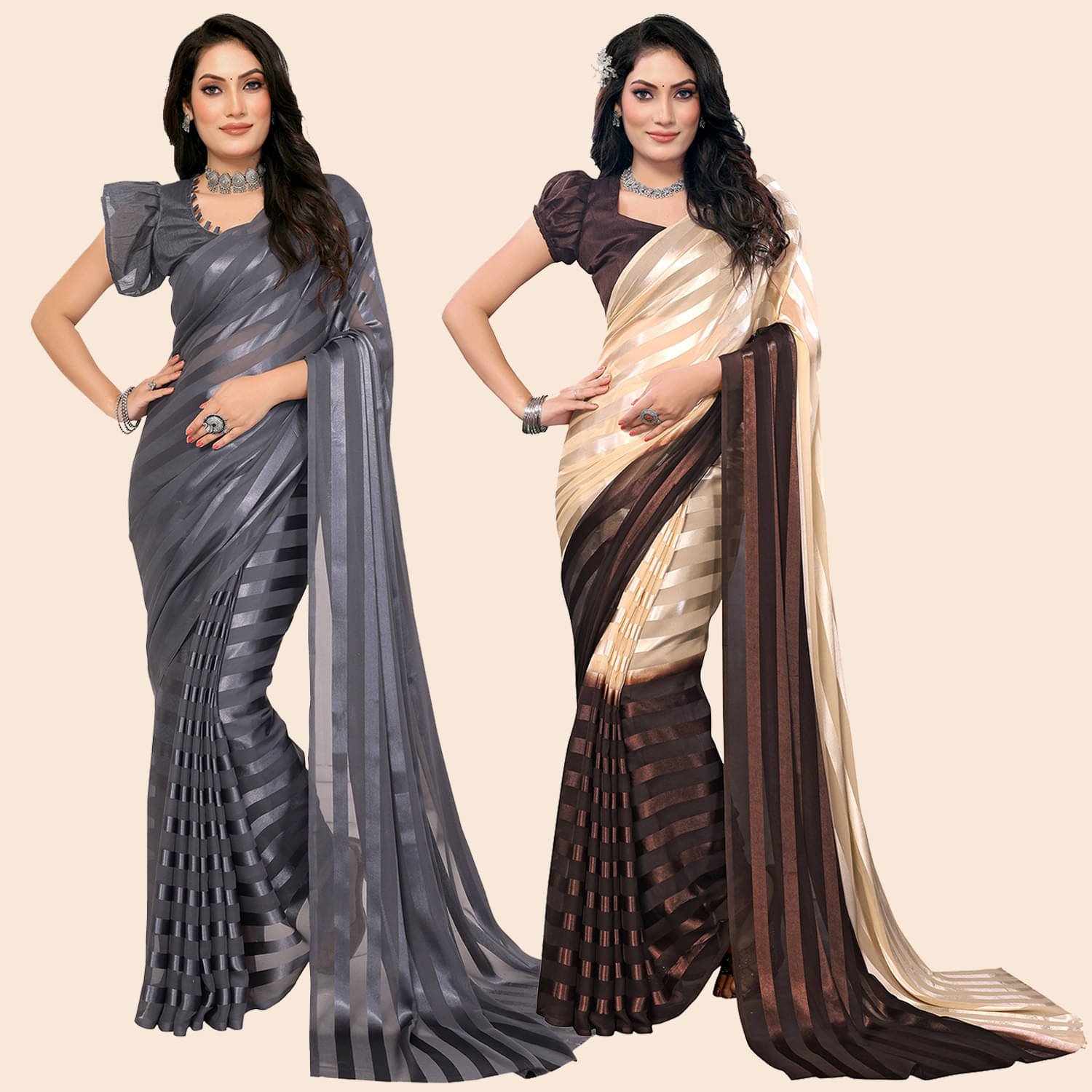     			ANAND SAREES Satin Striped Saree With Unstitched Blouse Piece ( Multicolor )