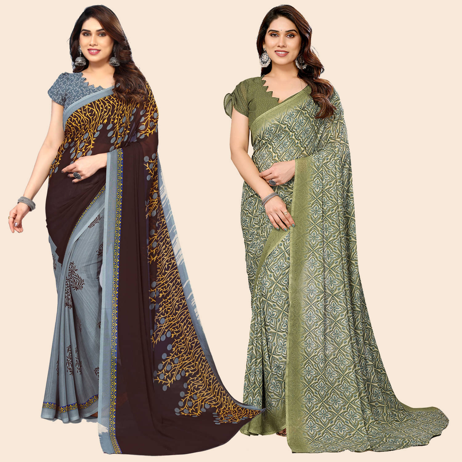 ANAND SAREES Georgette Printed Saree With Unstitched Blouse Piece ( Multicolor )     			ANAND SAREES Georgette Printed Saree With Unstitched Blouse Piece ( Multicolor )