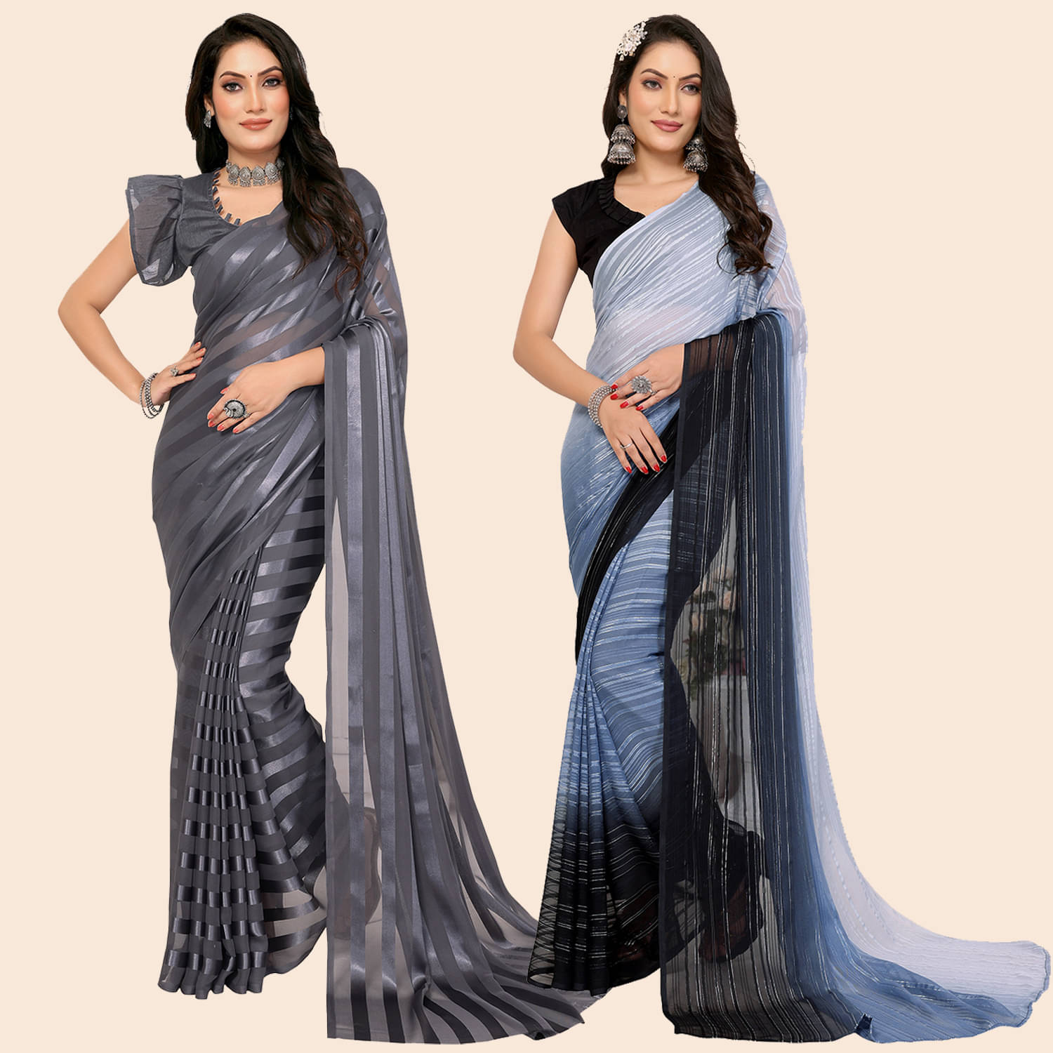     			ANAND SAREES Satin Striped Saree With Unstitched Blouse Piece ( Multicolor )