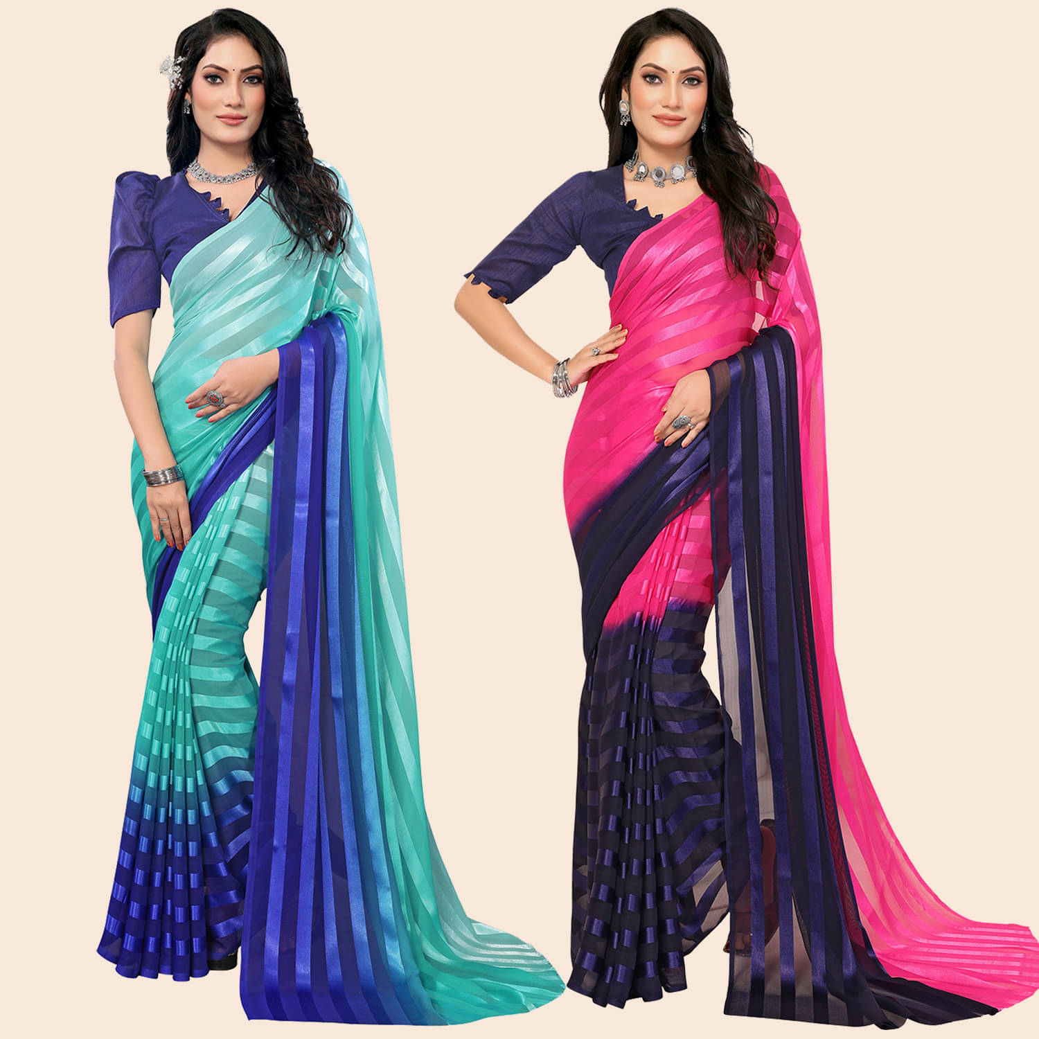    			ANAND SAREES Satin Striped Saree With Unstitched Blouse Piece ( Multicolor )