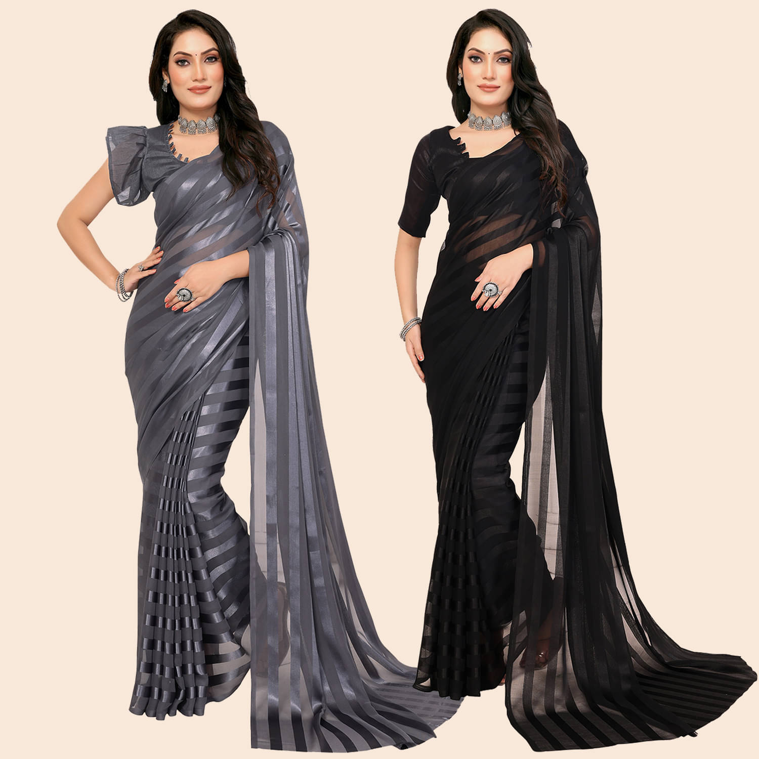 ANAND SAREES Satin Striped Saree With Unstitched Blouse Piece ( Multicolor ) ANAND SAREES Satin Striped Saree With Unstitched Blouse Piece ( Multicolor )